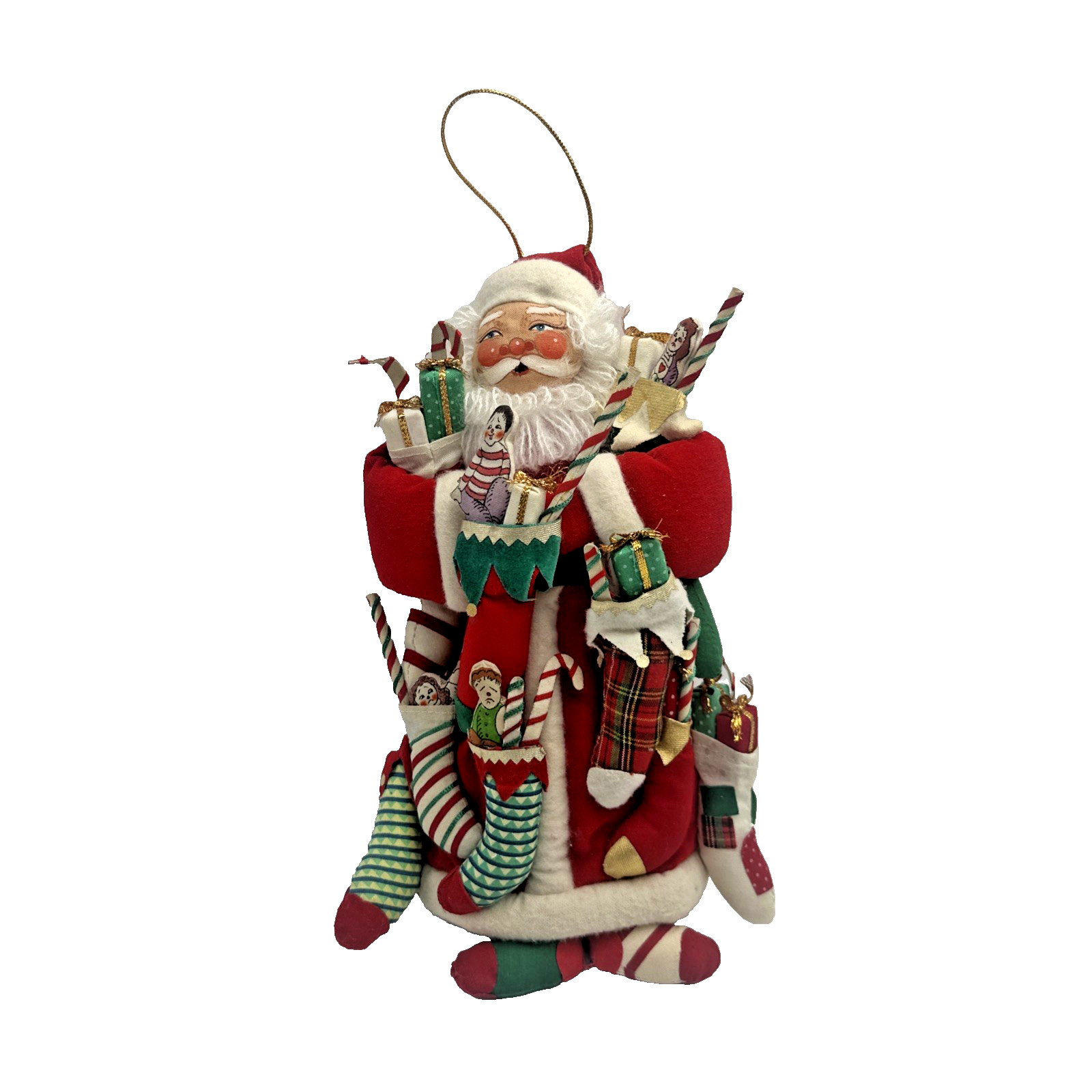 Vintage 12″ Soft Sided Santa Claus Doll with Candy Canes Stockings Gifts Cute