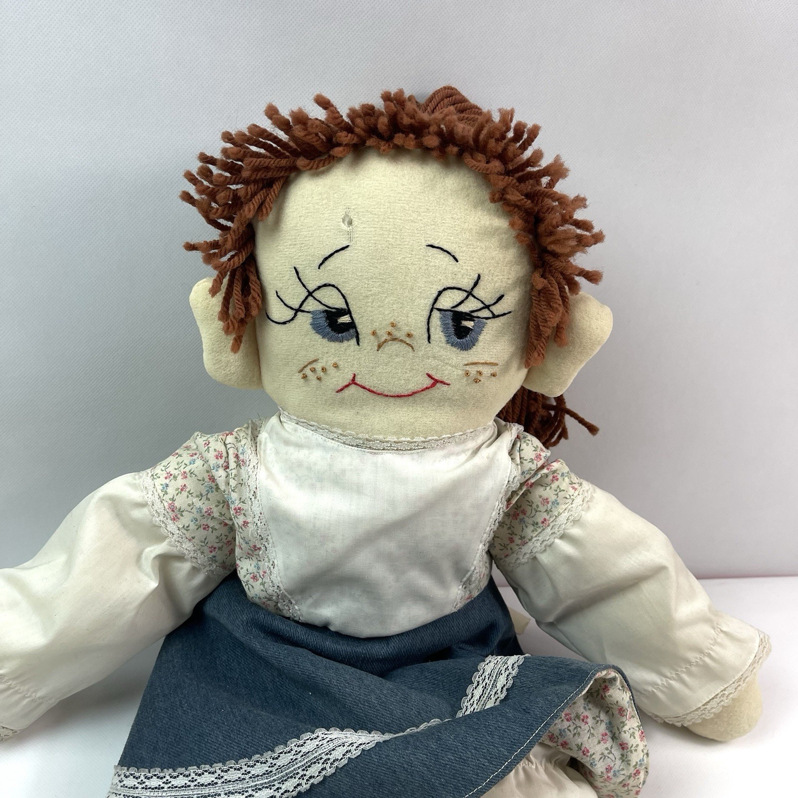 Handmade Rag Doll Signed Janeway 9-83 Waldport OR Floral Vintage Cloth Doll
