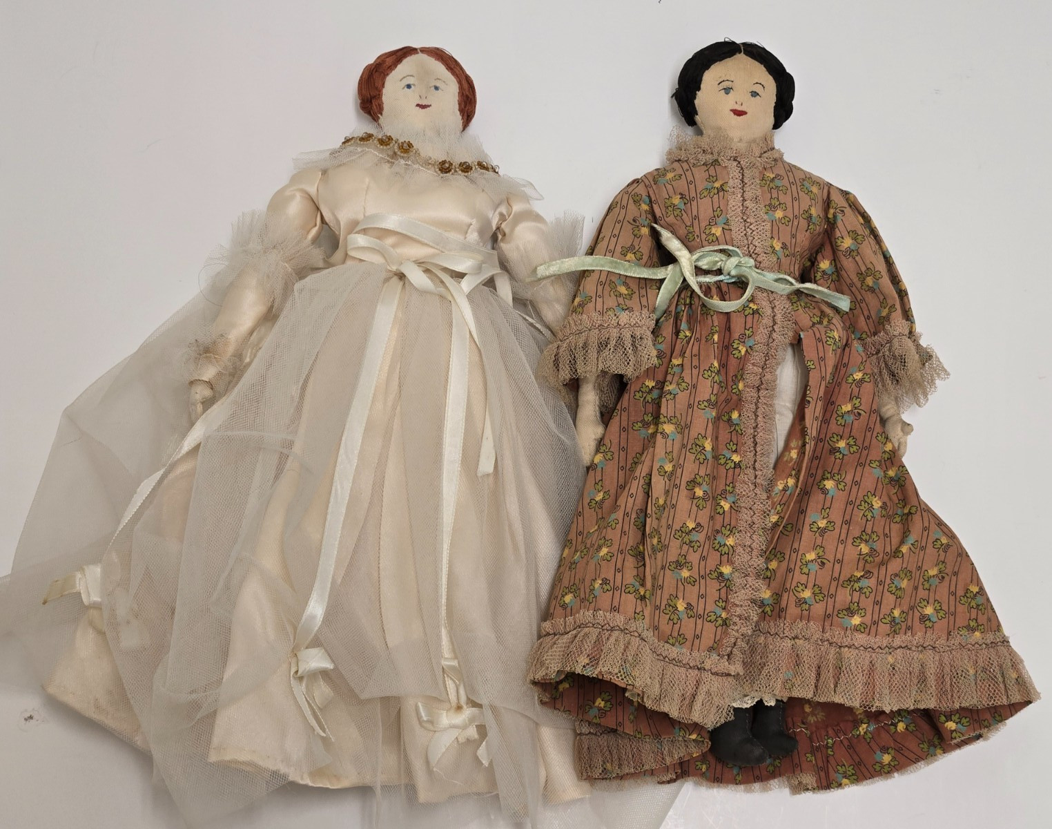 Two Handmade Victorian Style Cloth Dolls