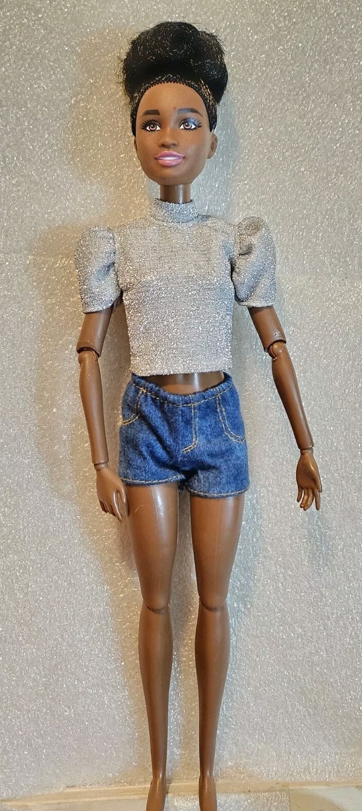 Barbie Gymnastics Olympic African American Doll Nude Articulated Bun EUC C409G