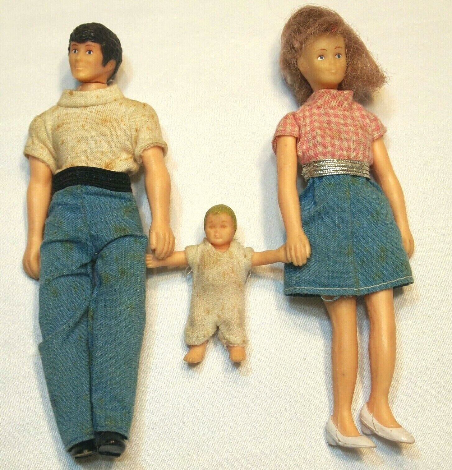 Horsman Dolls Vintage 1988 Dad Mom Baby 5.5 inches Man Woman Child