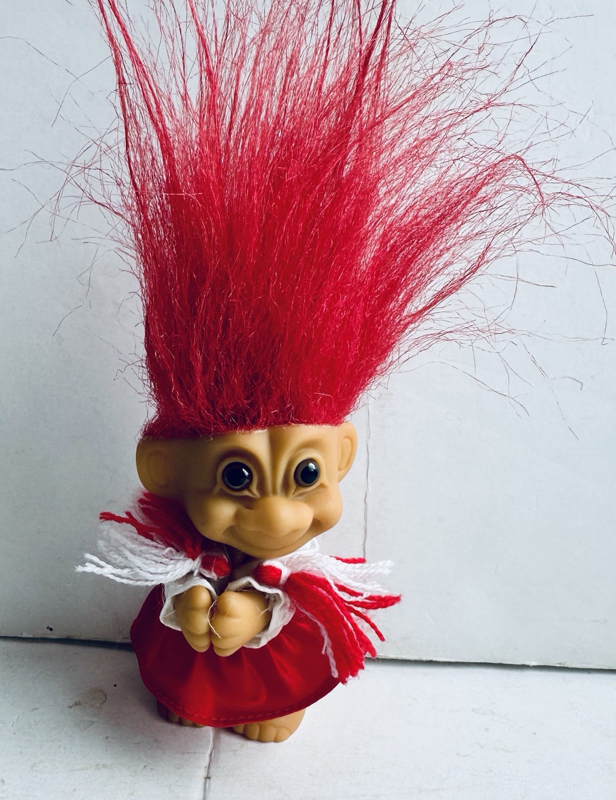 Vintage Cheerleader Troll Doll Red Hair Red and White with Pom Poms 5″ Russ
