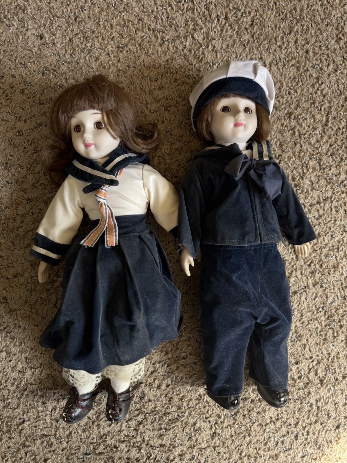 Set of Two Vintage Sailor Dolls Boy Girl with Sailor Outfit 18 Inches Tall