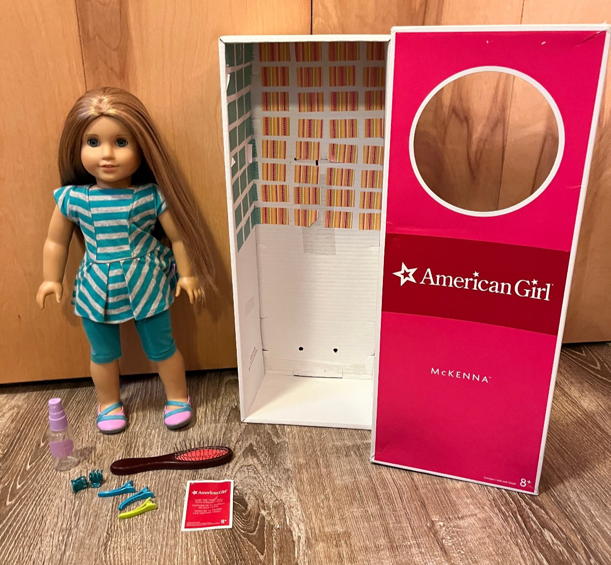American Girl Doll McKenna with hair clips, spray bottle, hair brush and Box
