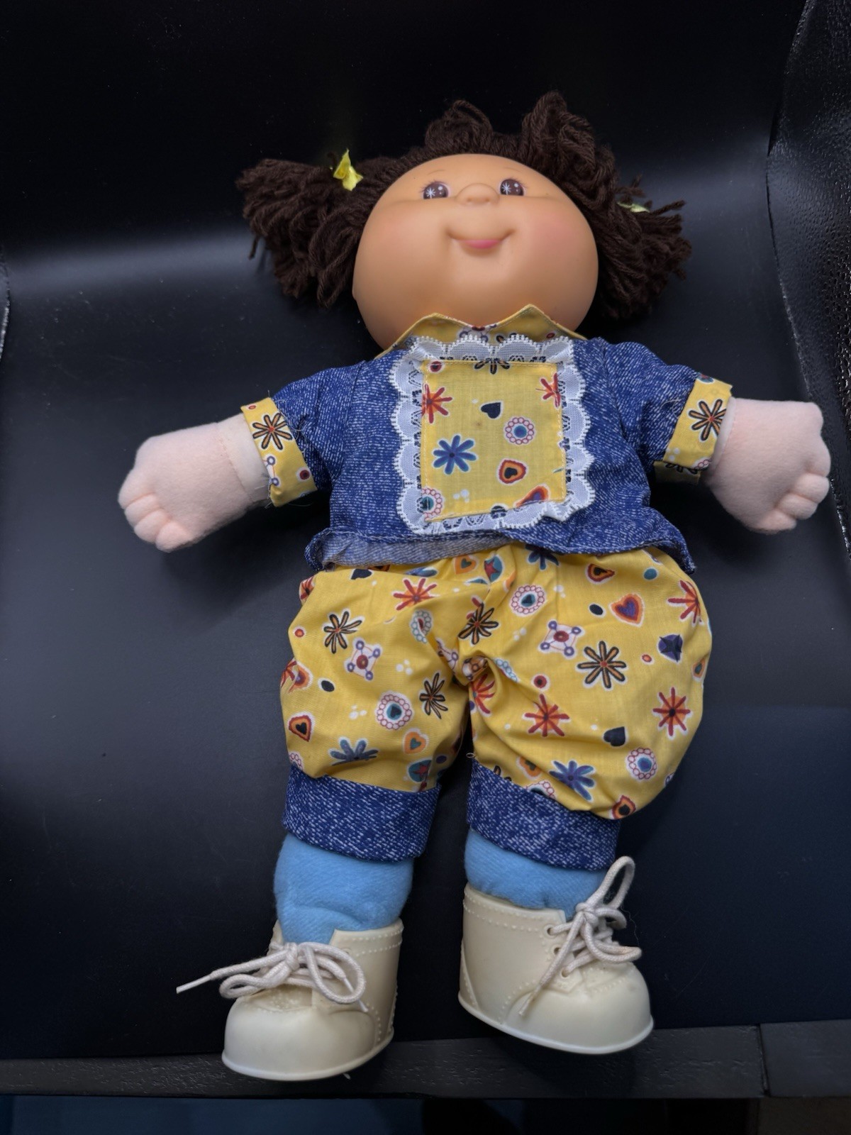 Vintage 1980’s Cabbage Patch Kids Style CPK Clone Doll Brown Yarn Hair Denim