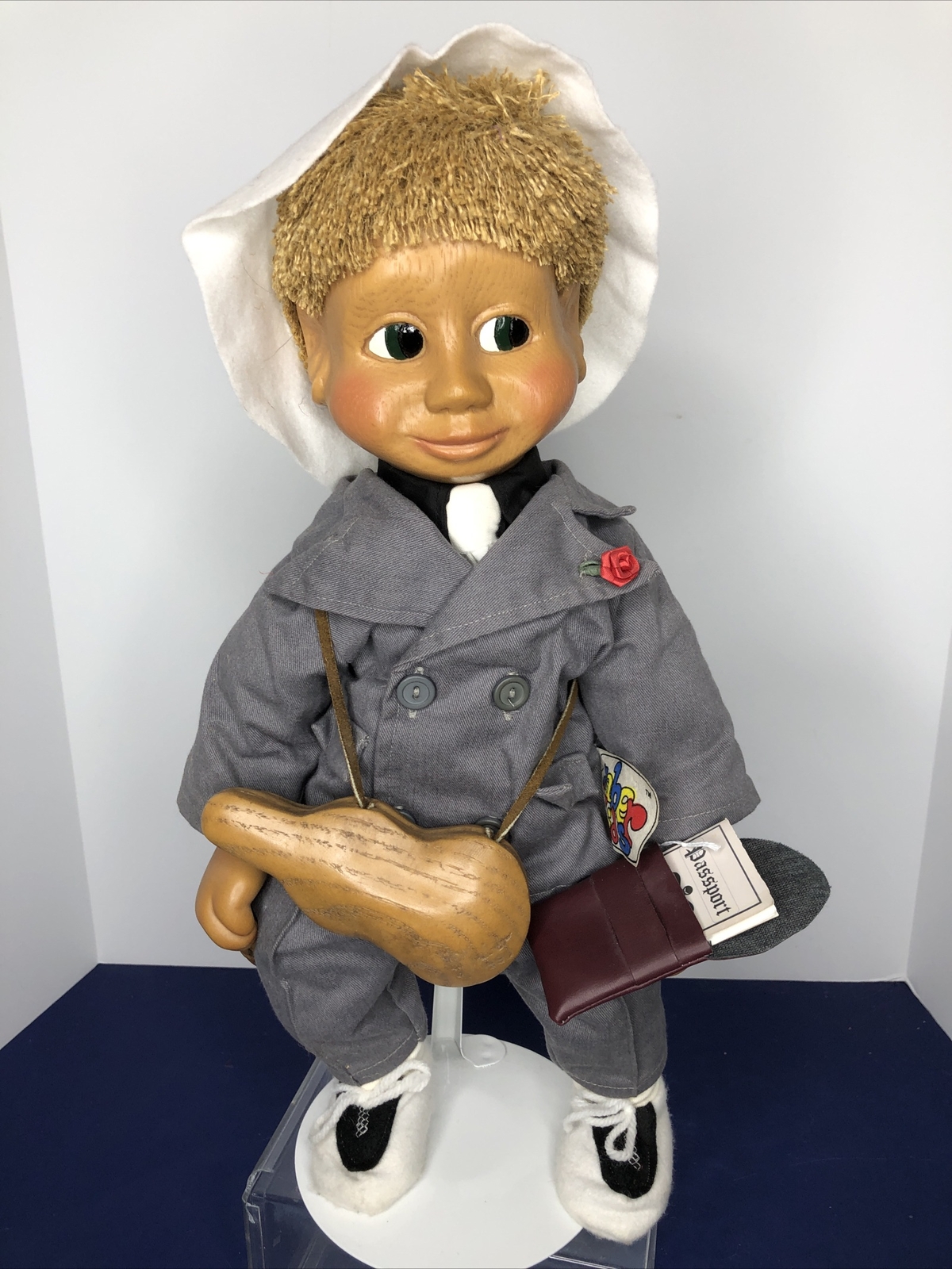 18” Naber Kids Wooden Resin Doll “Benni” No. 305 1993 Sweet Little Boy COA #B
