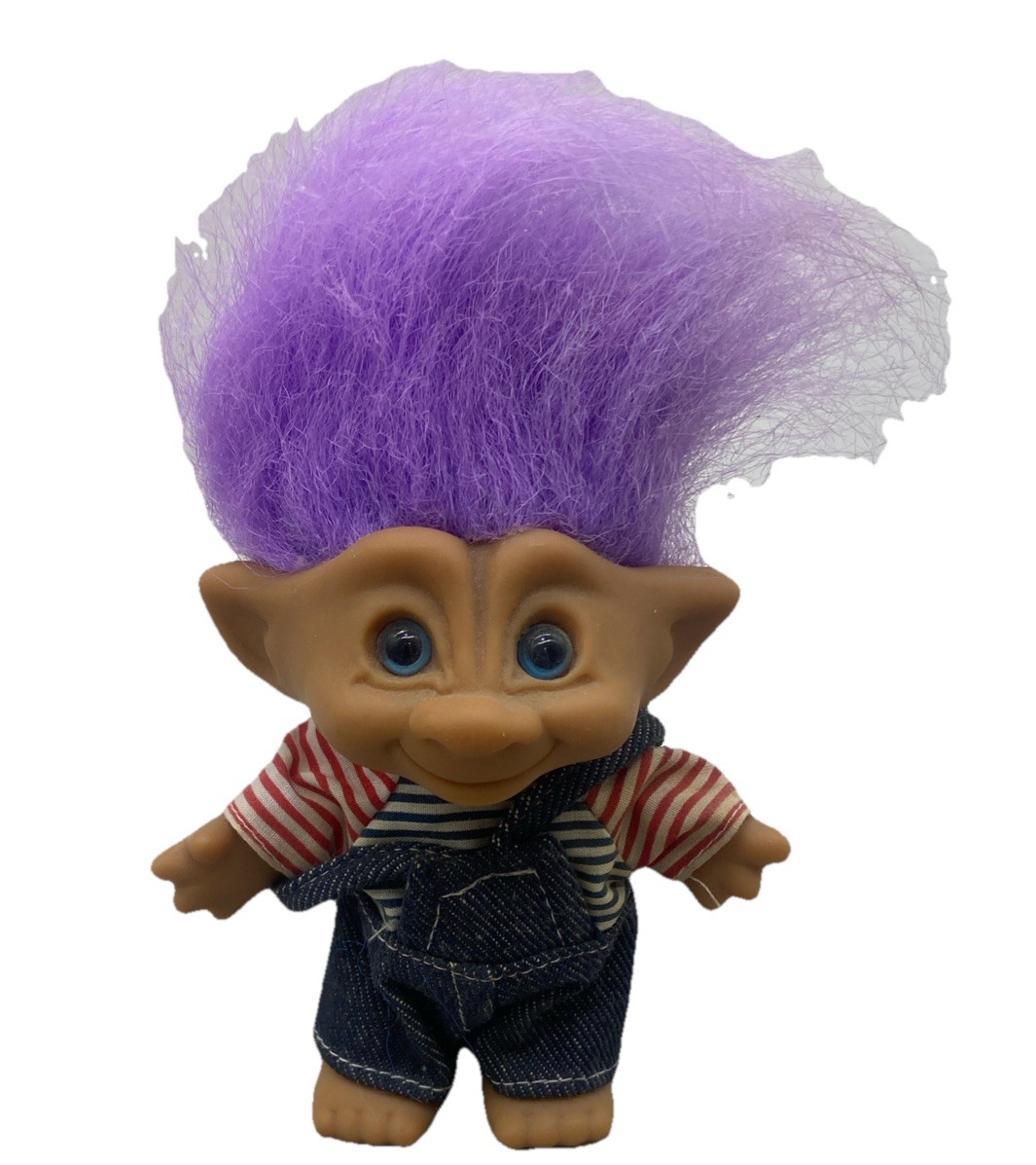 Vintage Troll Doll with Purple Hair and Denim Overalls {O}