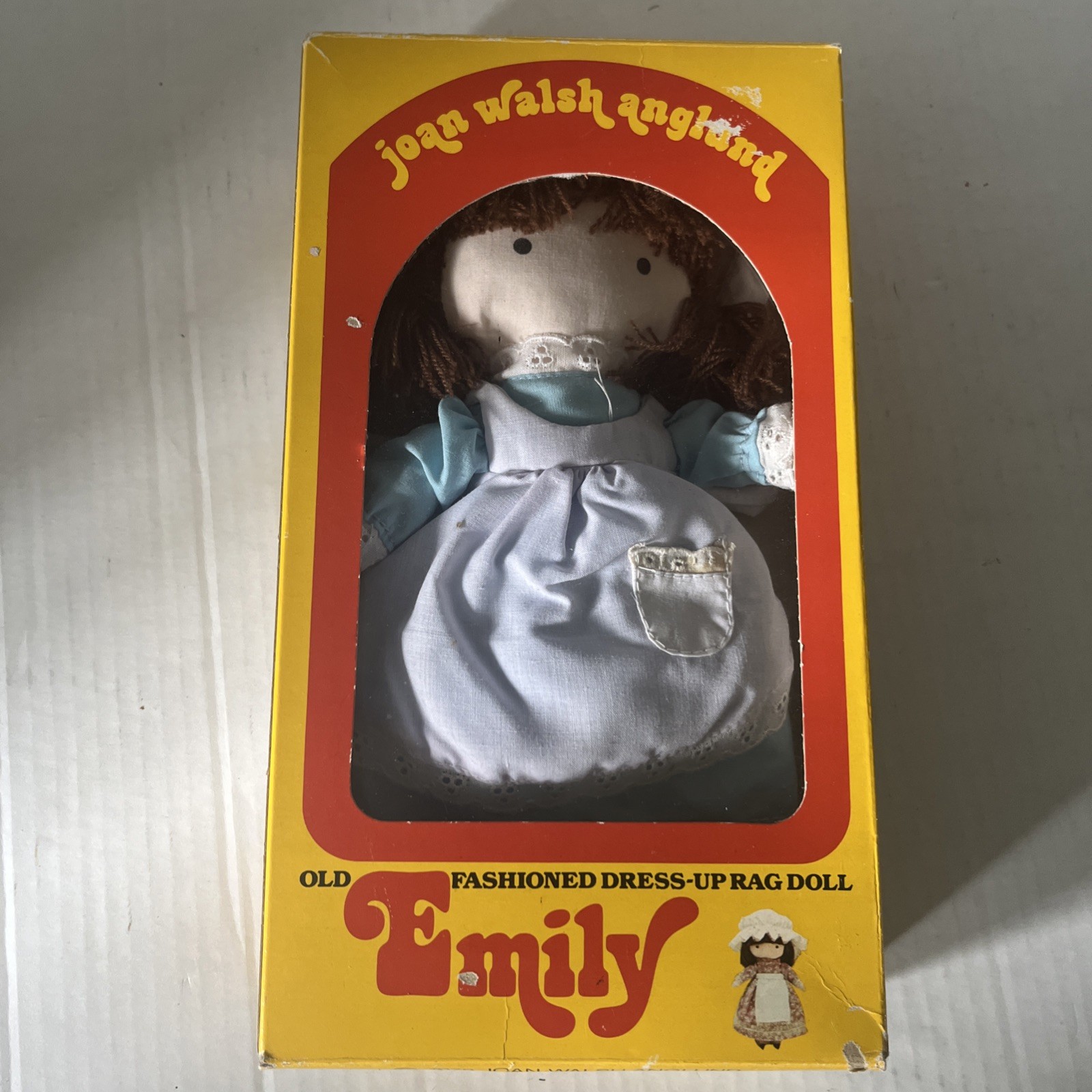 Vintage Joan Walsh Anglund Emily Cloth Rag Doll- Box And Extra Dress 9″ 1978