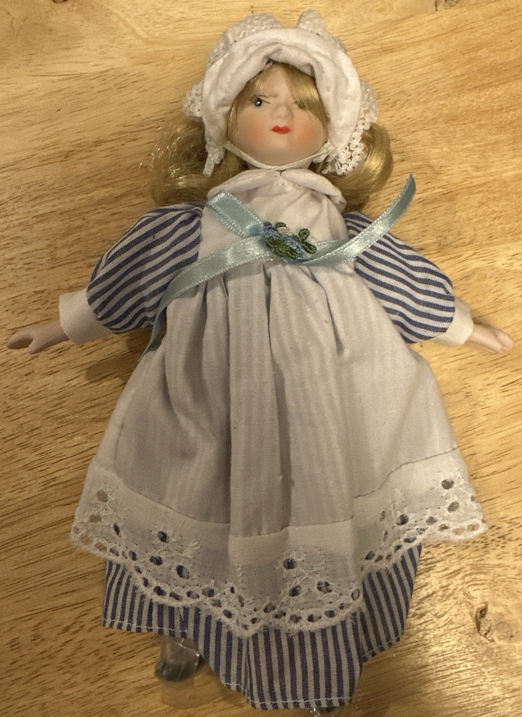 Porcelain Doll Baxter and Smythe 8 Inch Girl In Dress Blue Eyes Blonde Hair
