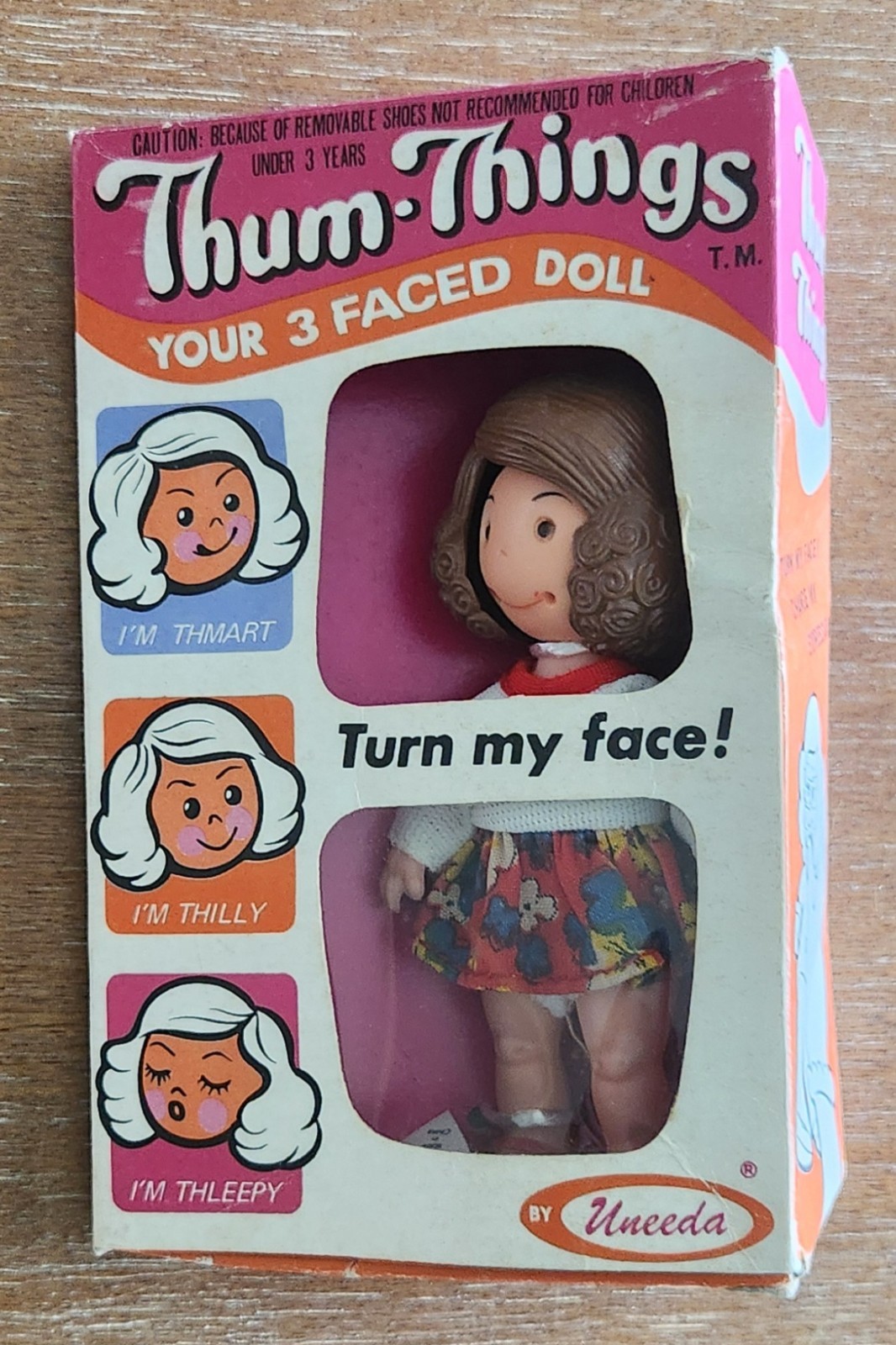 Vintage Uneeda Thum-Things three face doll 1973 EUC 4.5″