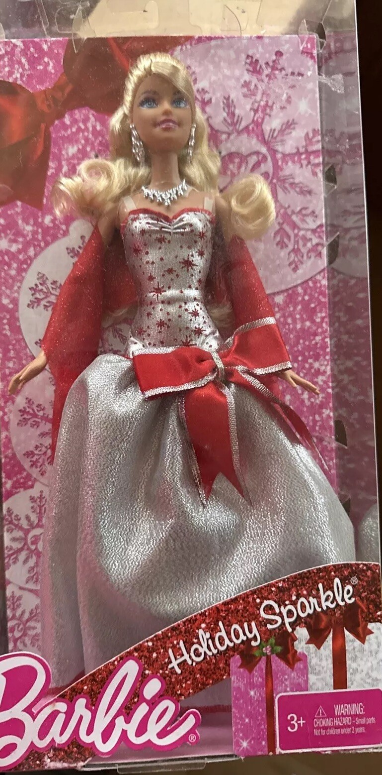 Holiday Sparkle Barbie Doll Mattel #V4415 c2010 Silver & Red Gown Christmas Bow