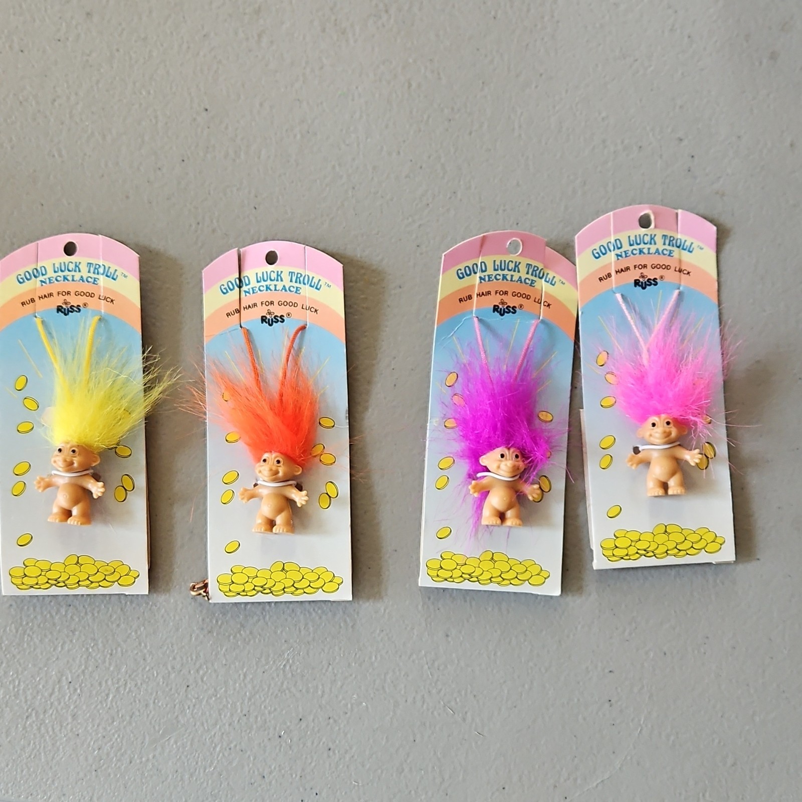 VINTAGE Russ Good Luck Troll Mini Troll Doll LOT OF 4X, 1X EACH COLOR, 90S&2000S
