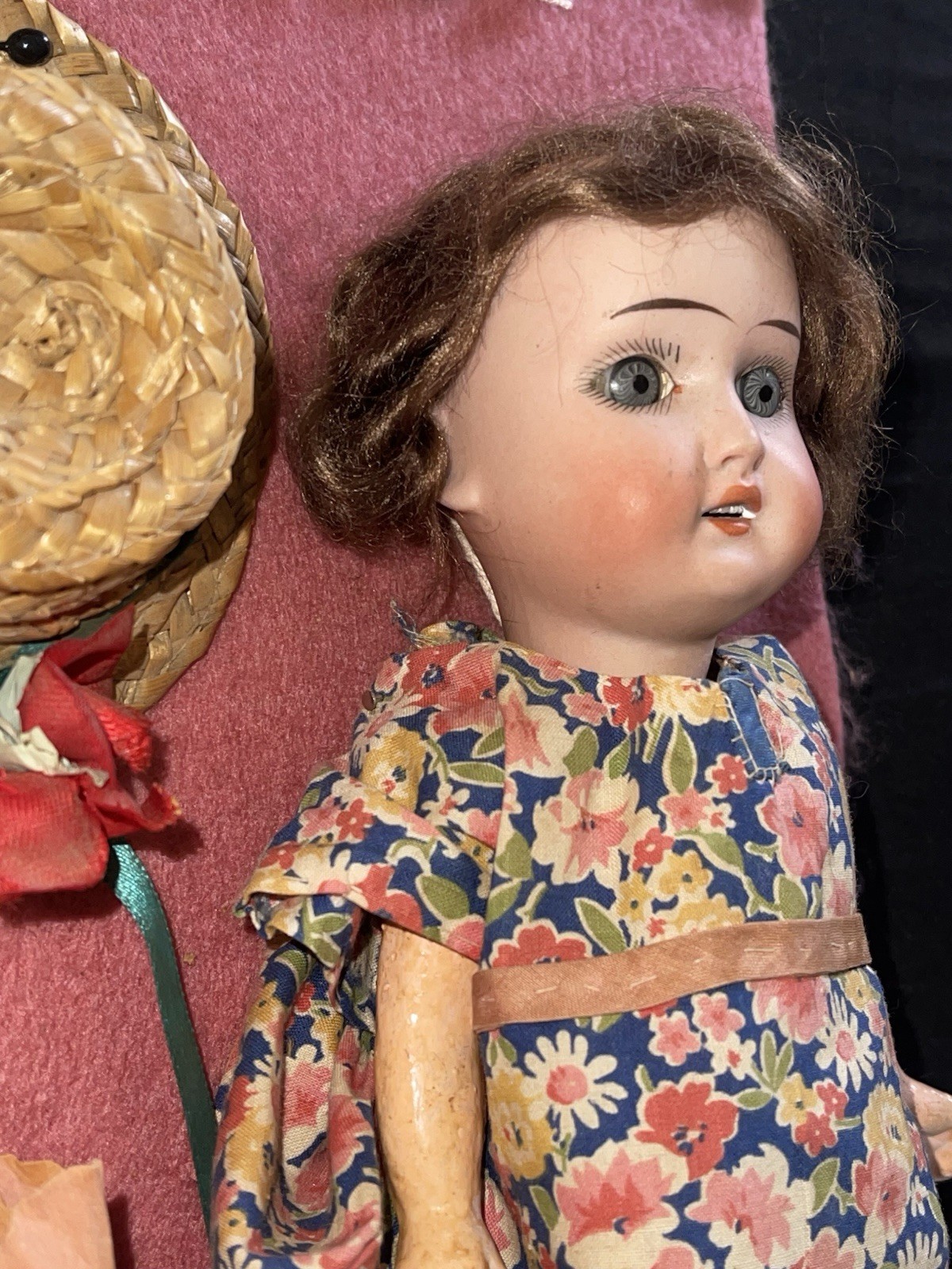 Antique Schoenau & Hoffmeister Bisque Head Doll Shadowbox Display Folk Art