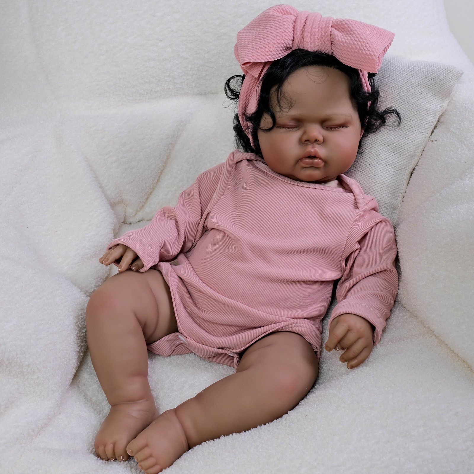 Lifelike 19in Reborn Baby Dolls Cute Soft Body Black Skin Newborn Poseable Limbs