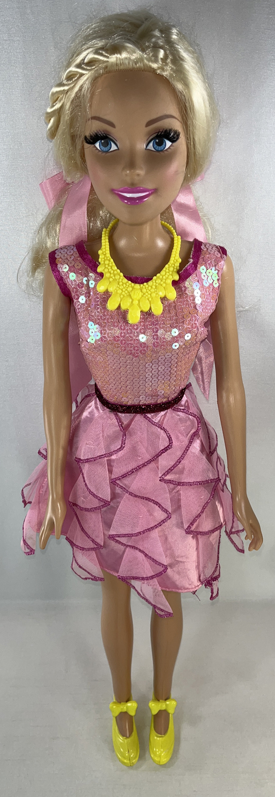 28″ Tall Barbie Just Play Mattel My Size 2013 Blonde Pink Sequin Dress w neckl