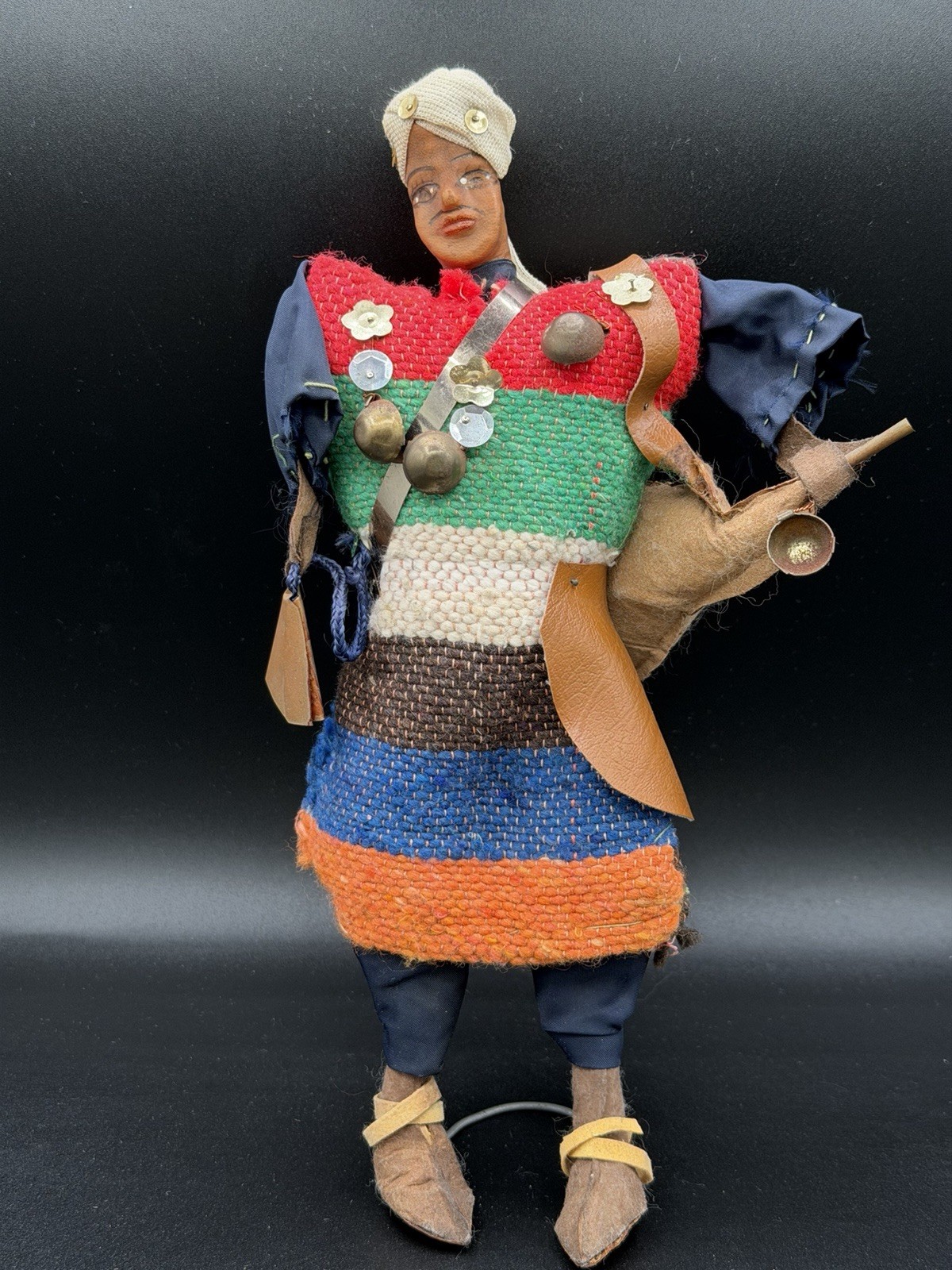 Vintage Moroccan Folk Art Doll, Handmade Leather Moroccan Doll, Water Seller