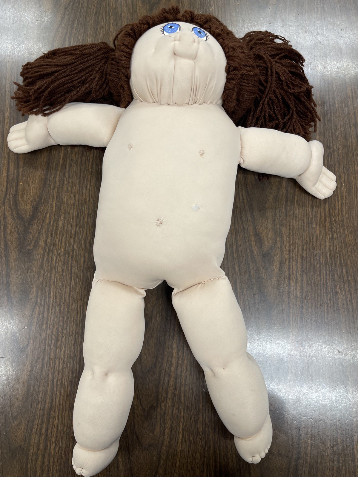 Early 80’s Brown Hair Blue Eyes Homemade Soft Sculpture Cabbage Patch Doll 20”