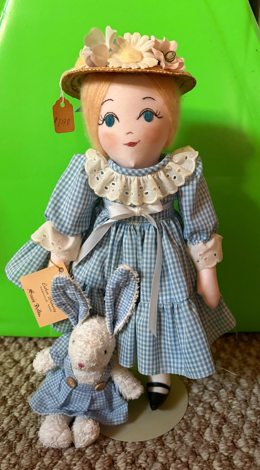 Vtg 1986 Handcrafted Minnie Pearl Doll by Esther Doherty Signed Minnie Pearl