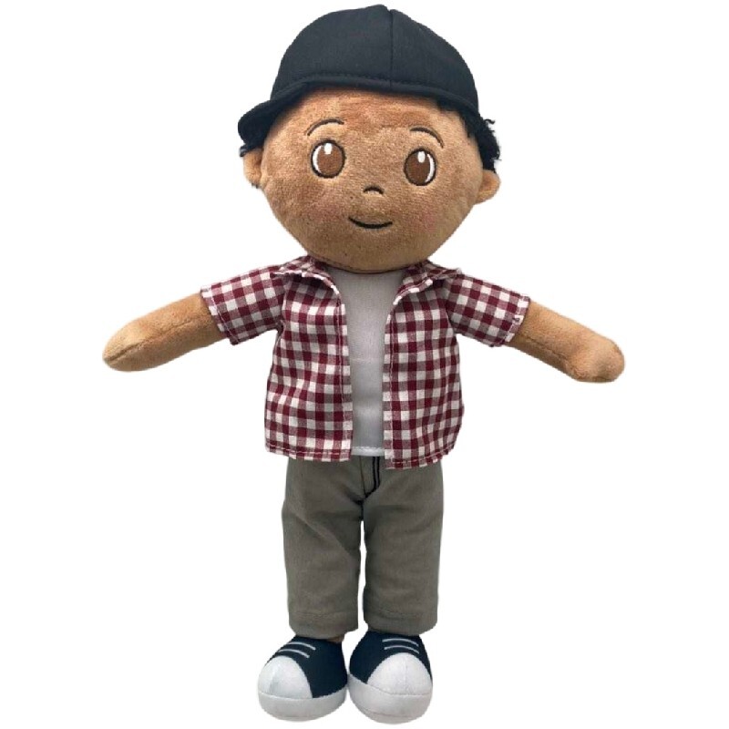 Bruno The Cool Brown Curly Hair Boy Soft Rag 14” plush Doll Toy/ Handmade Gift