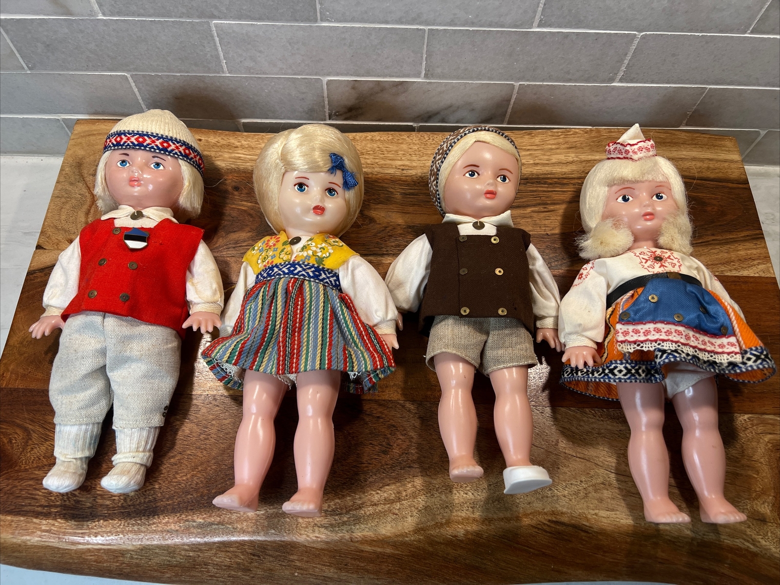 Estonian Plastic Dolls Boys and Girls Dolls Traditional Outfits Set Of 4