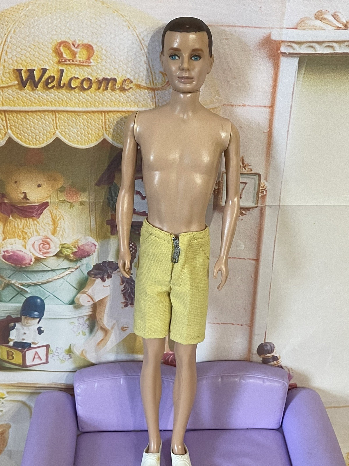 Vintage 1960s Ken Doll 12” Brown Flocked Hair JAPAN Flocking Off