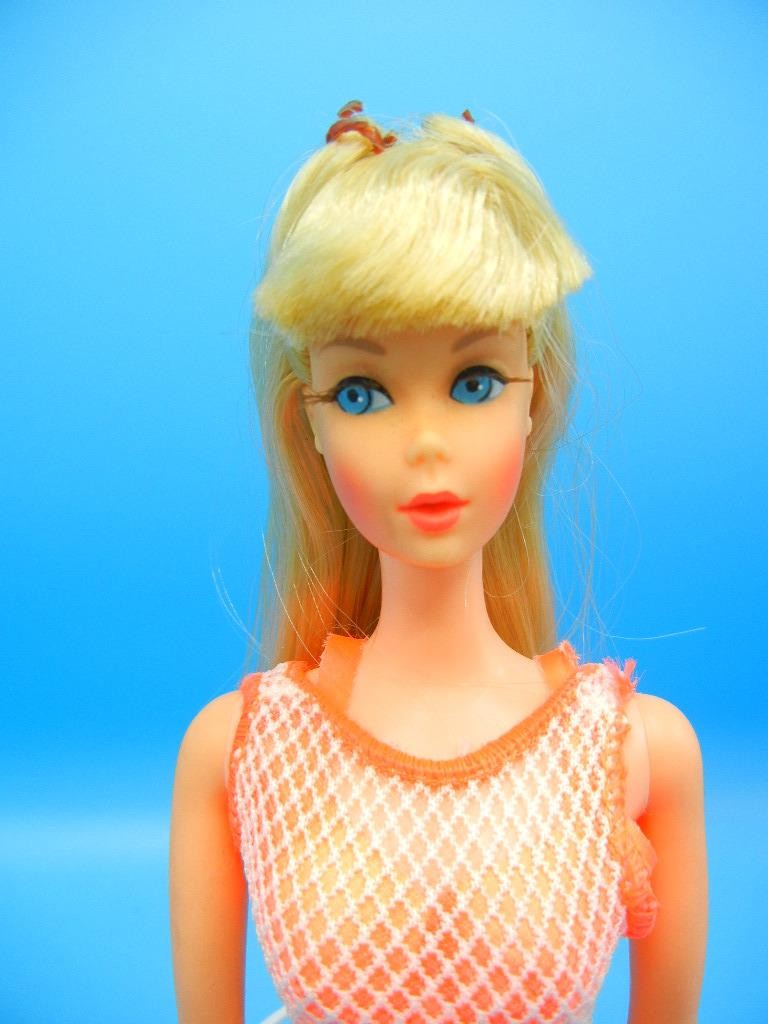 Vintage Barbie Doll #1160 Twist & Turn Blonde Original Mesh Orange Swimsuit