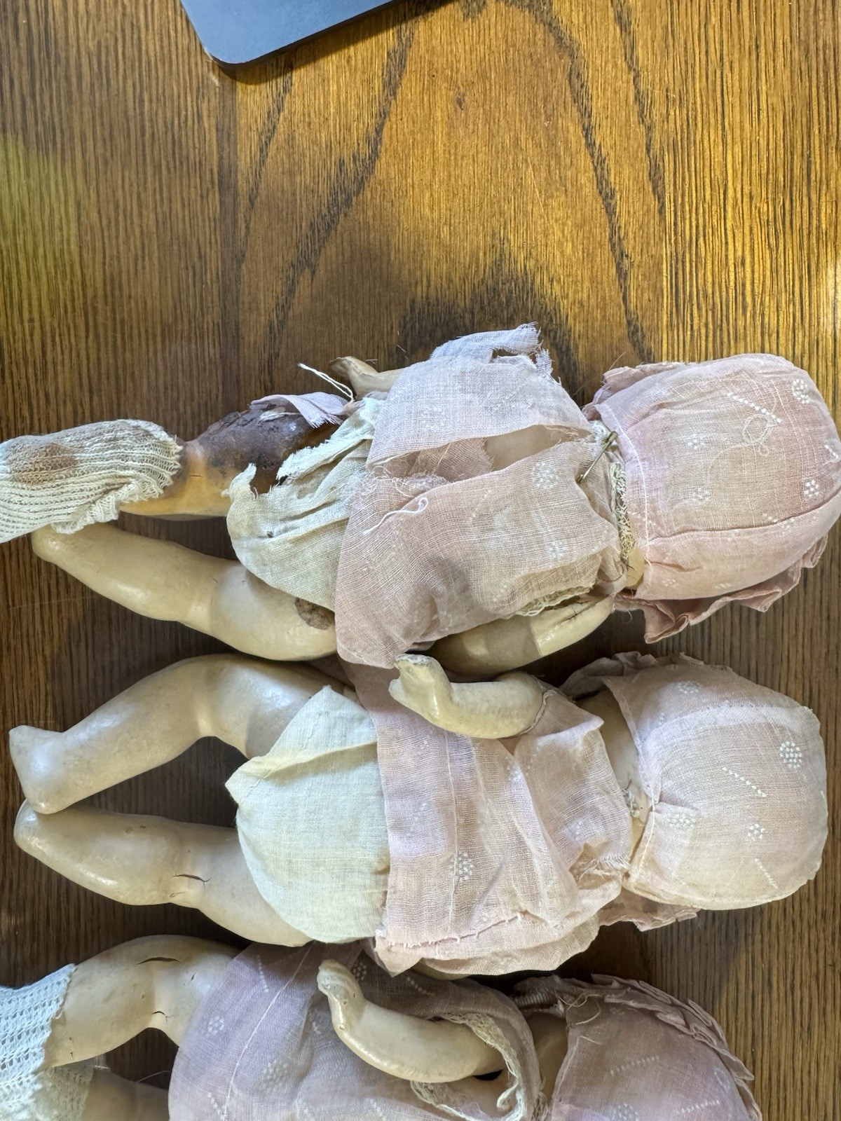 6 Vintage 1930s Composition Sitting Bottle Baby Dolls 9” Tall Antique As Is