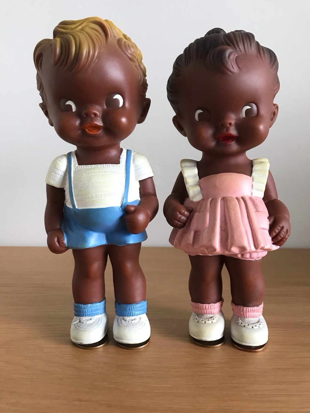 Sun Rubber Dolls Ruth E. Newton Dark Skin Boy & Girl 8 inch. Very Rare Version,