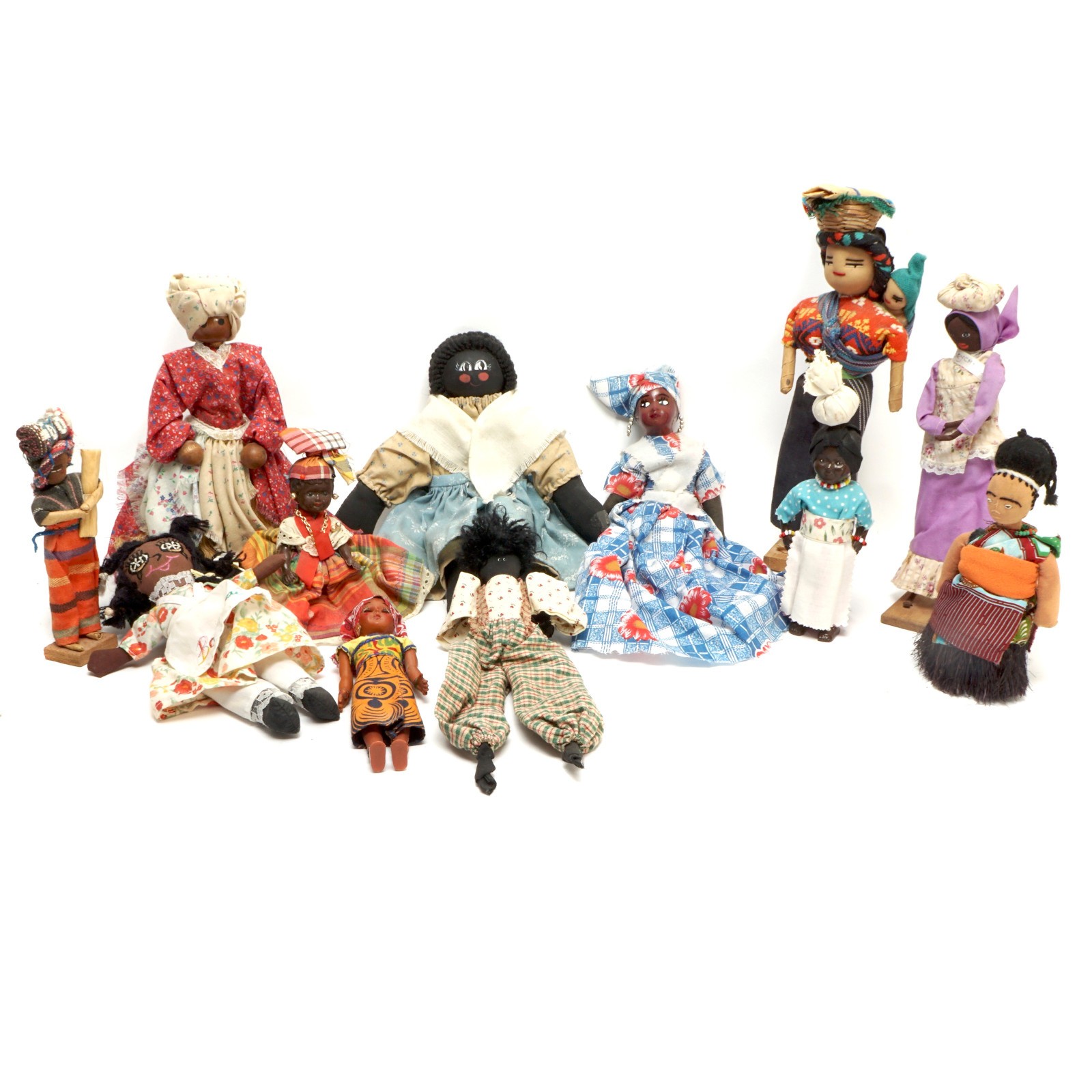 Doll Collection 12 Ethnic Souvenir Cloth Dolls Caribbean Islands, Africa, US, SA