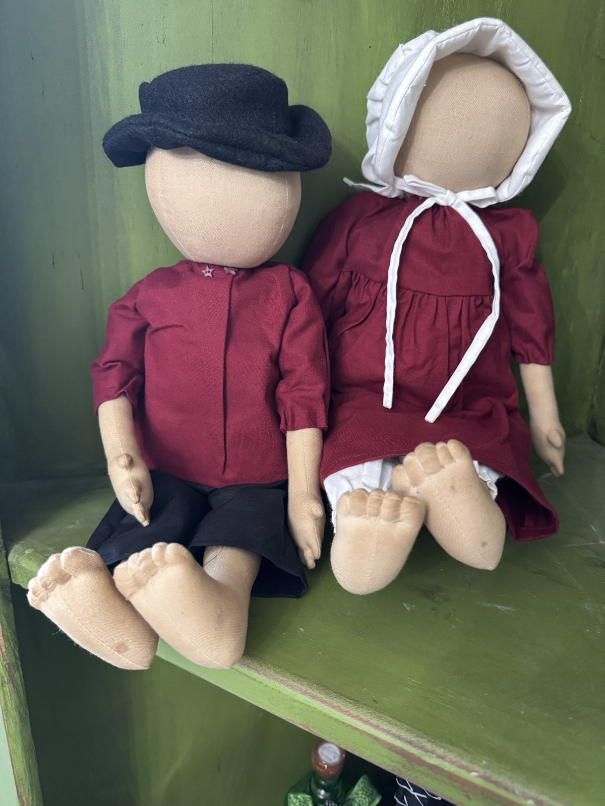 Primitive Folk Art Amish Boy/Girl Dolls. Handmade