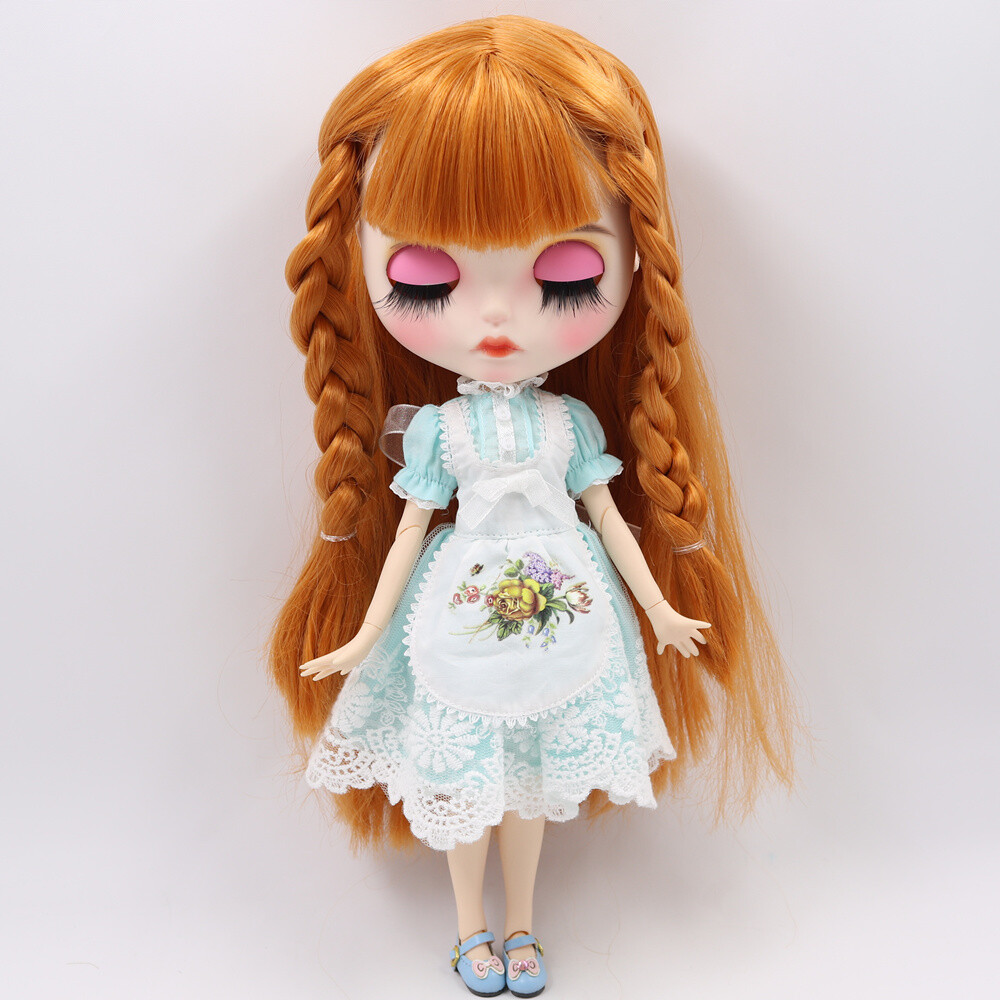 12″ Blythe doll Nude Joint Body Orange Brown hair color Carved lips Matte face