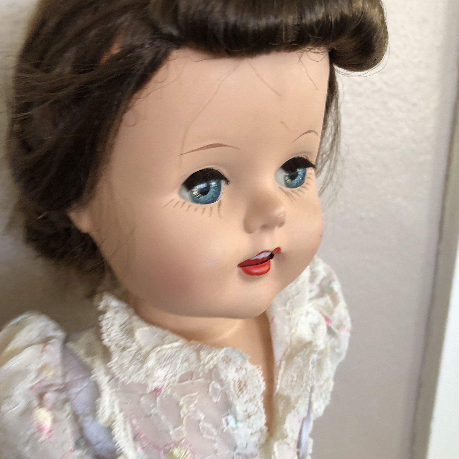 Vintage 20” Hard Plastic Walker Doll Sleepy Eyes Open Mouth Teeth Marked 210