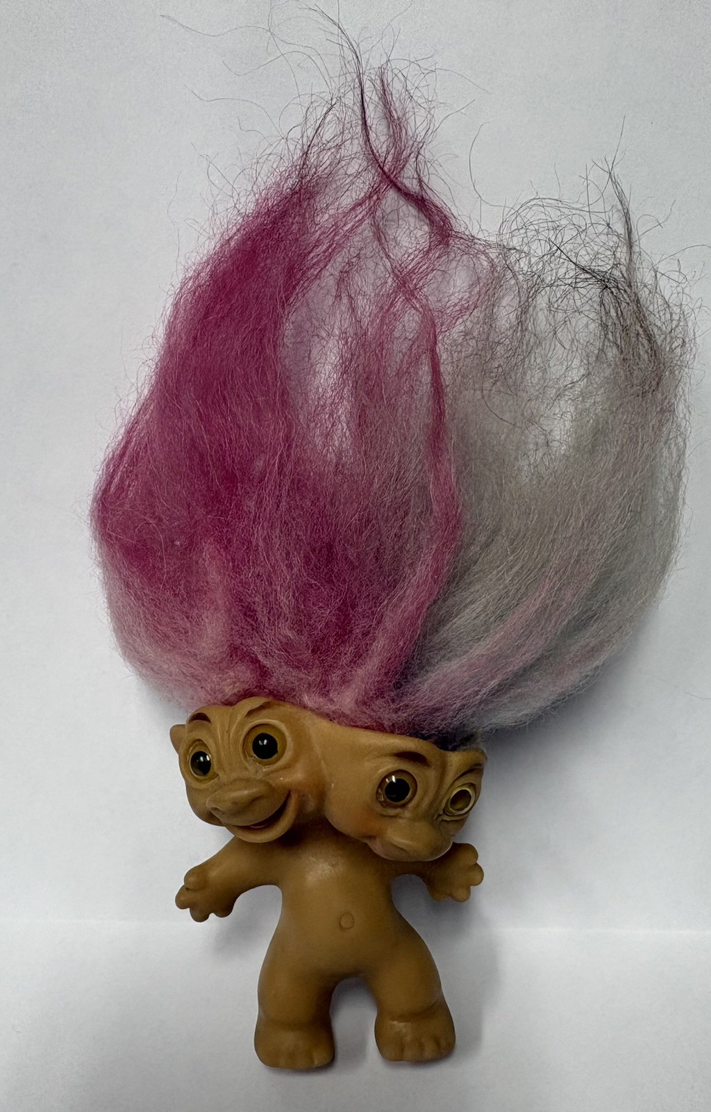 Rare Dated 1966 Uneeda Double Headed Troll Doll Pink And Gray Hair Made In USA