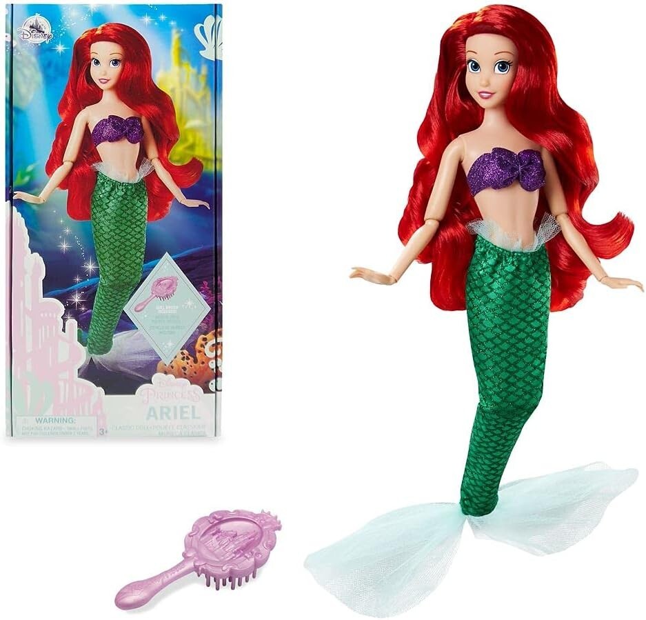 Disney Classic Princess Ariel Doll & Brush / The Little Mermaid 11 1/2″