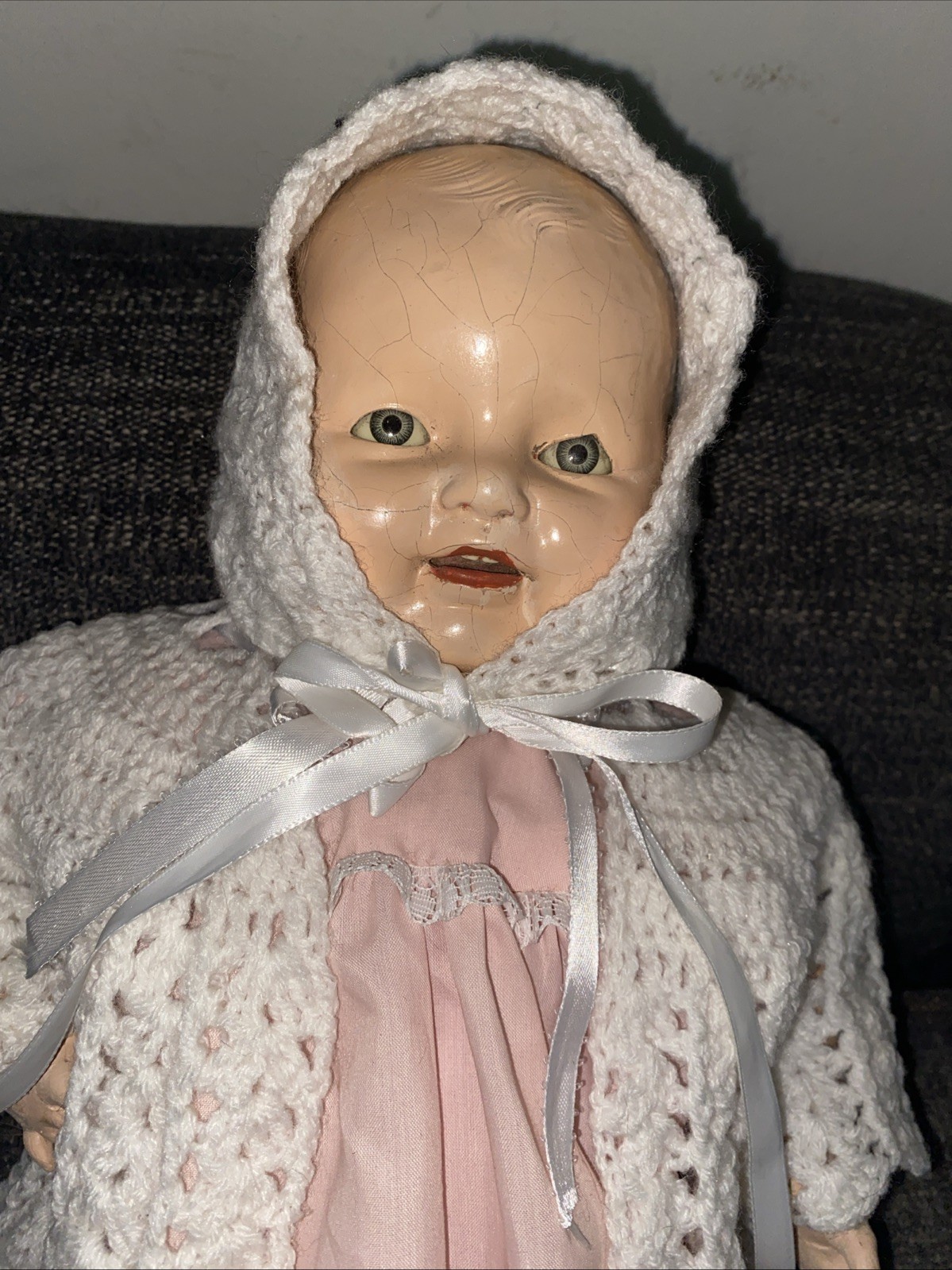 Antique 1920’s Horsman Composition “Baby Dimples” Doll 19″ HM Clothes See Pics