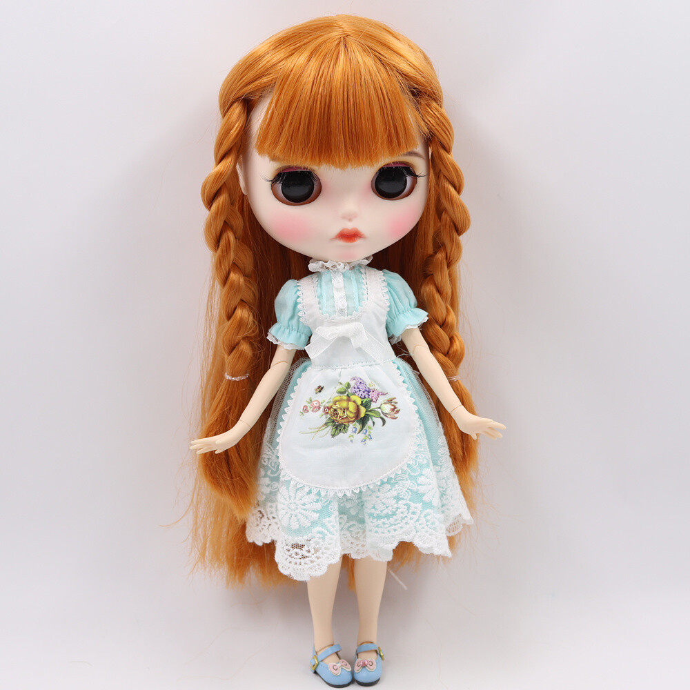 12″ Blythe doll Nude Joint Body Orange Brown hair color Carved lips Matte face