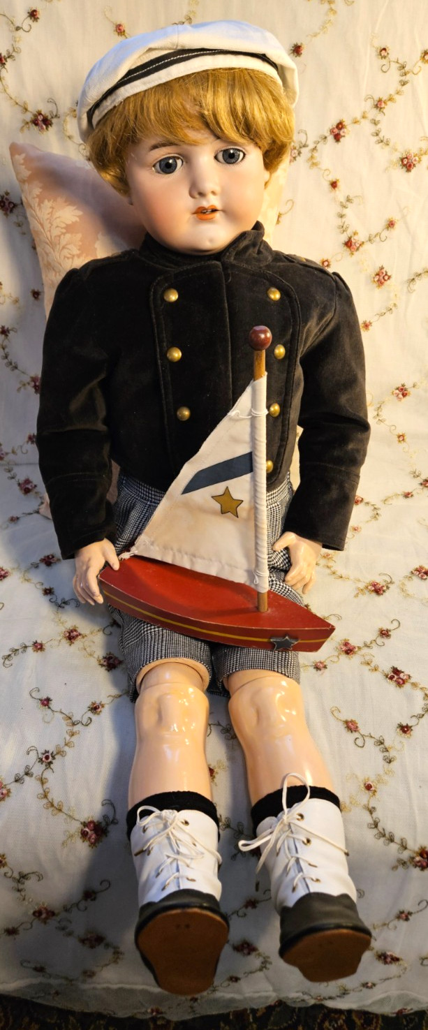CHARMING! 33″ Antique German BOY DOLL -Bergman – BJB, Cute Outfit, Sleep eyes