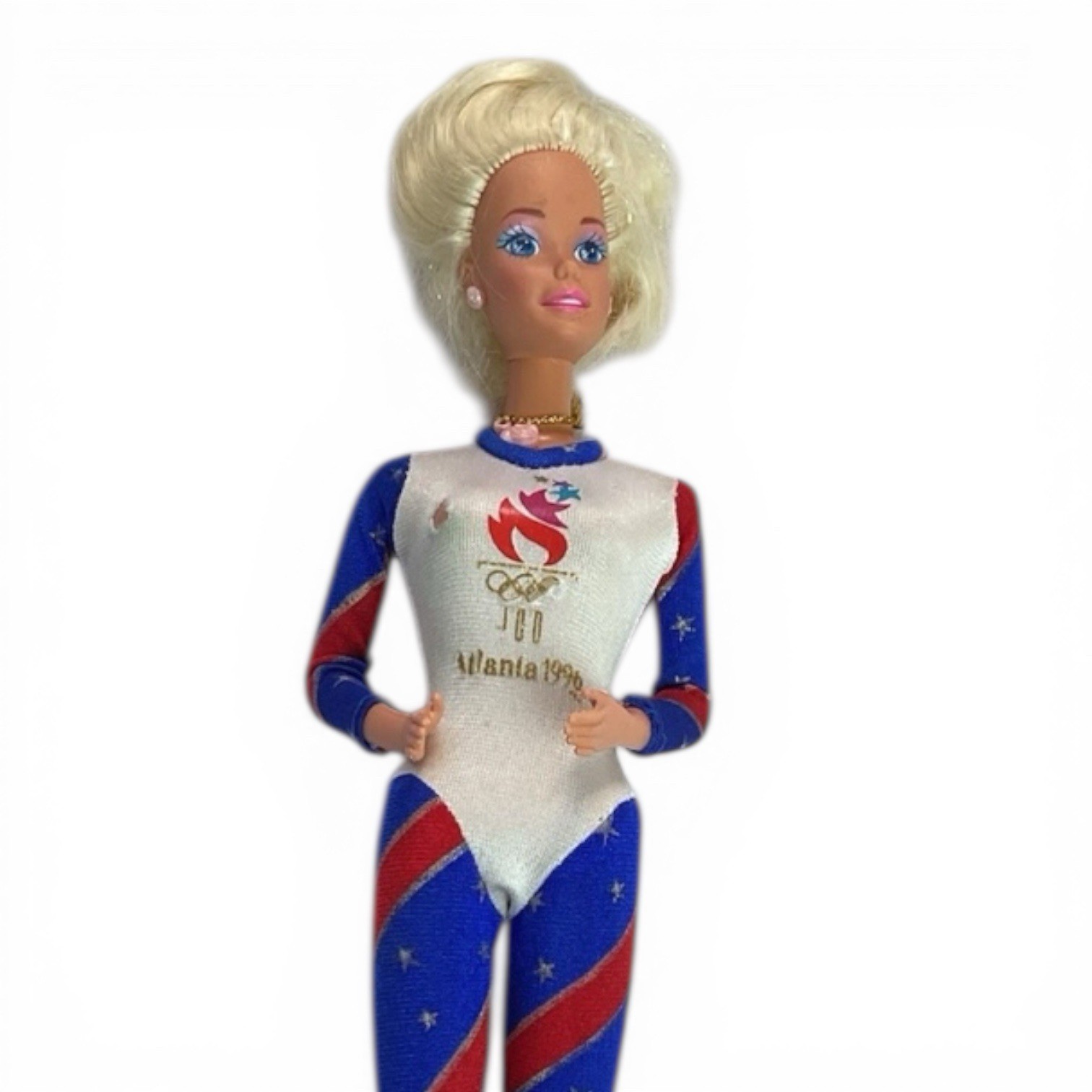Mattel Barbie Doll 1996 Blonde Olympic Gymnist Atlanta Doll 12″ Athlete Cut Hair