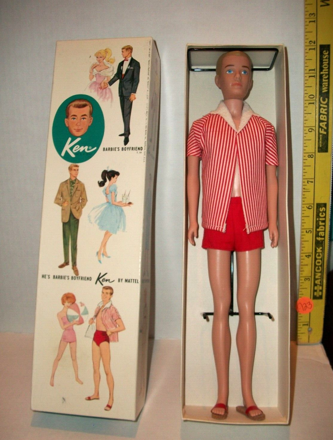VINTAGE Barbie 1964 KEN HE’S A DOLL WITH BOX STAND & ORIGINAL CLOTHES 750