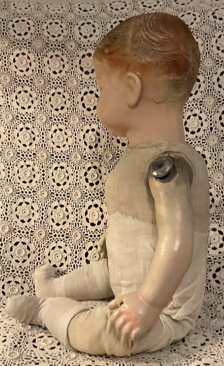 ANTIQUE COMPOSITION & CLOTH LIFE SIZE MANNEQUIN STORE DISPLAY BABY BOY DOLL RARE