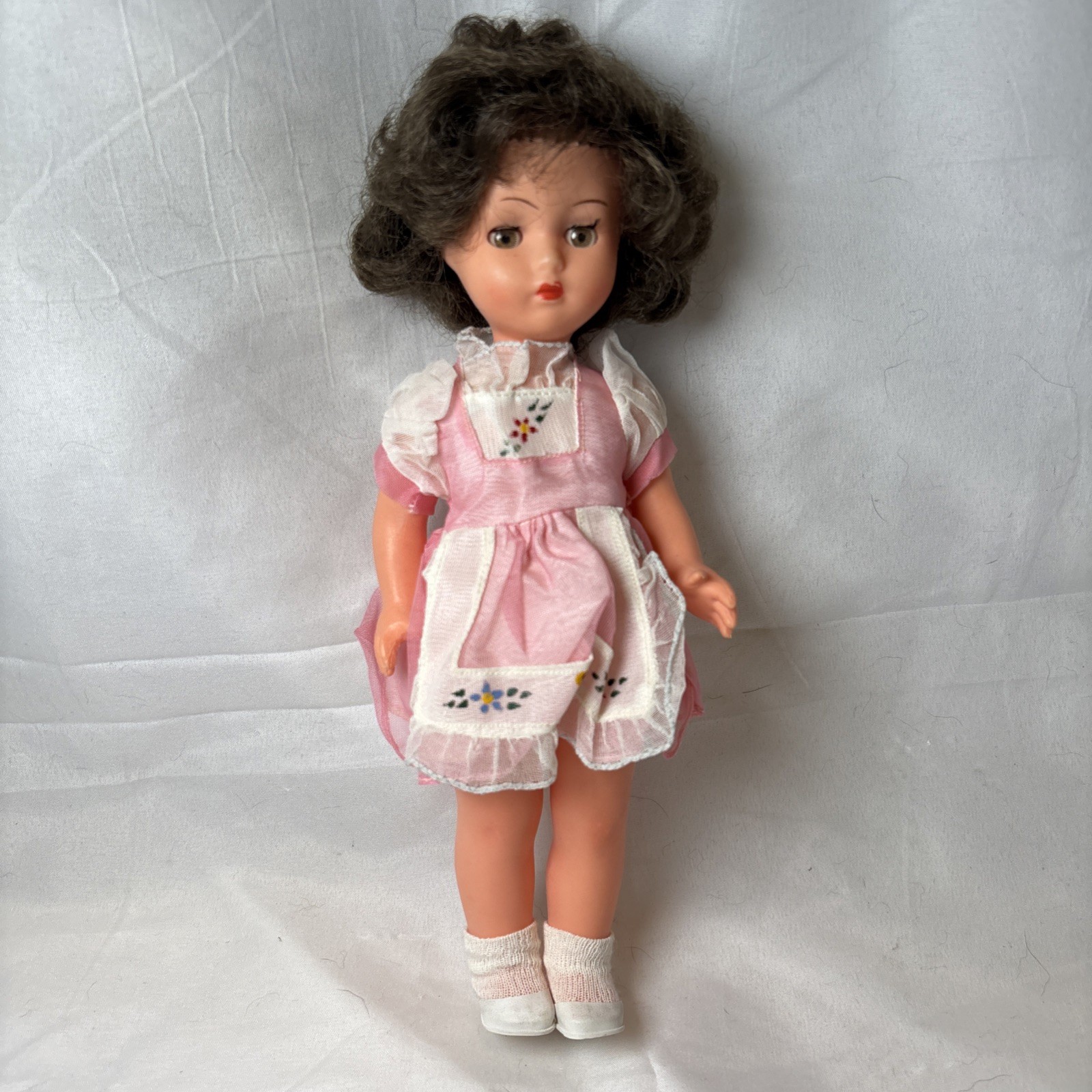 Antique Plastic Sleepy Eyes Doll Girl 11 Inches Pink Floral Dress