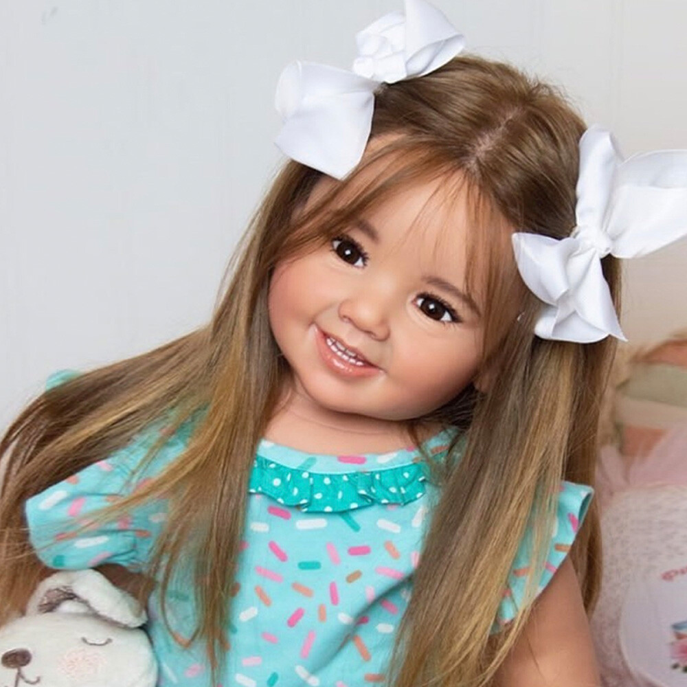28in Lifelike Reborn Baby Doll Toddler Girl With Rooted Yellow Hair Handmade Toy