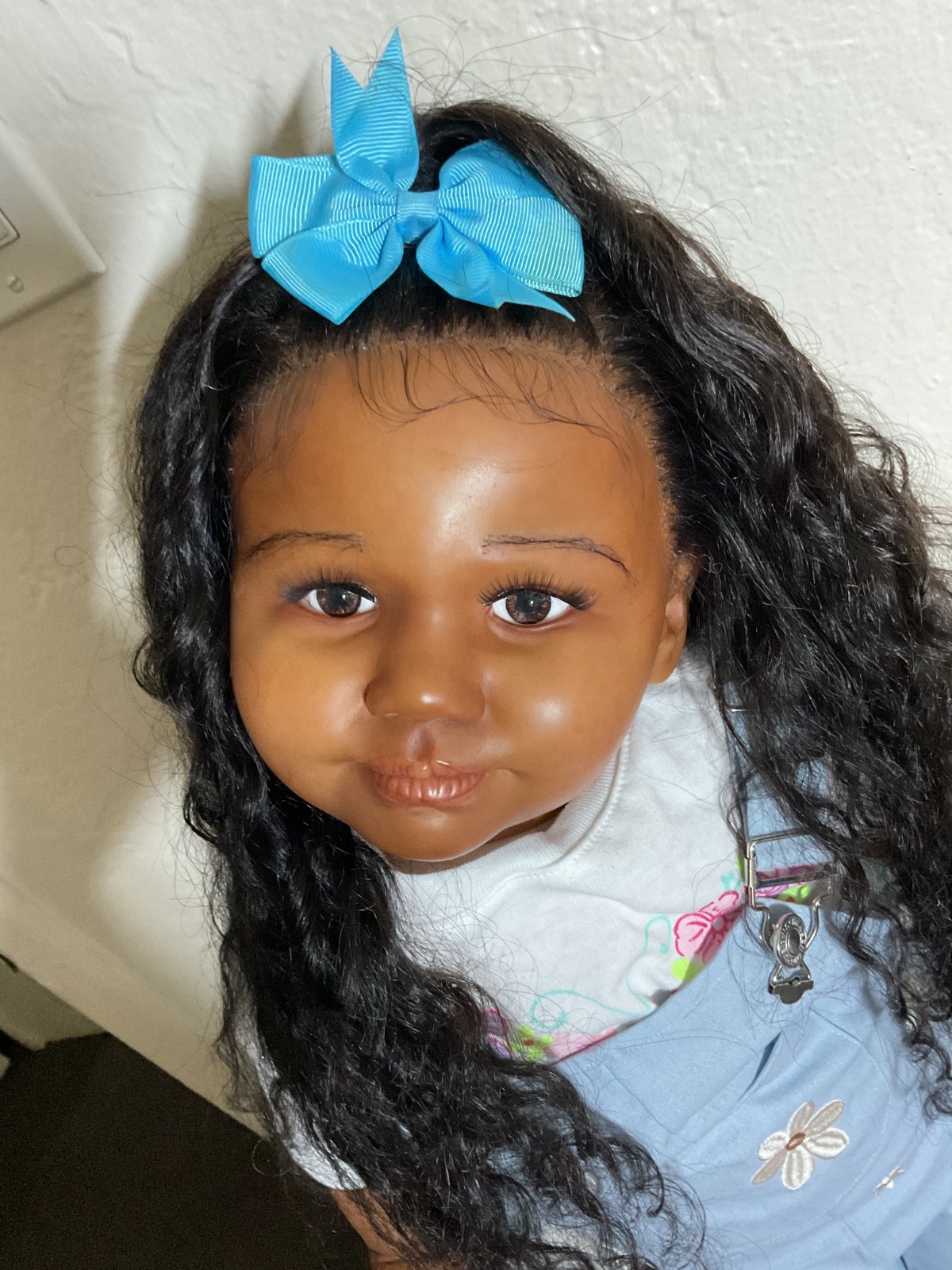 Realborn child size 3yr old June with long curly rooted human hair 42 inches