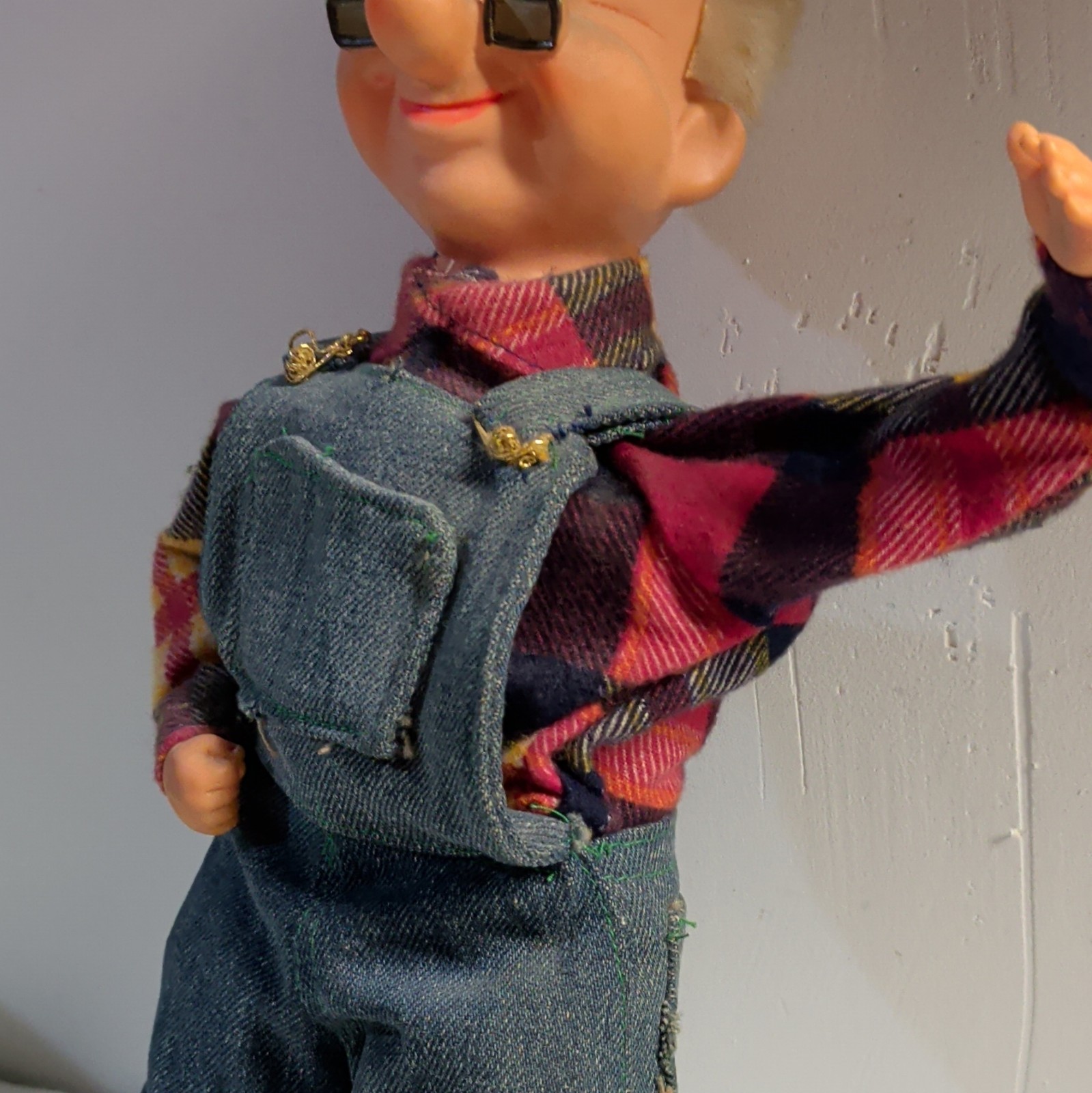 Play Doll Light Complexion Cloth Doll in Denim Overalls & Red Plaid Shirt