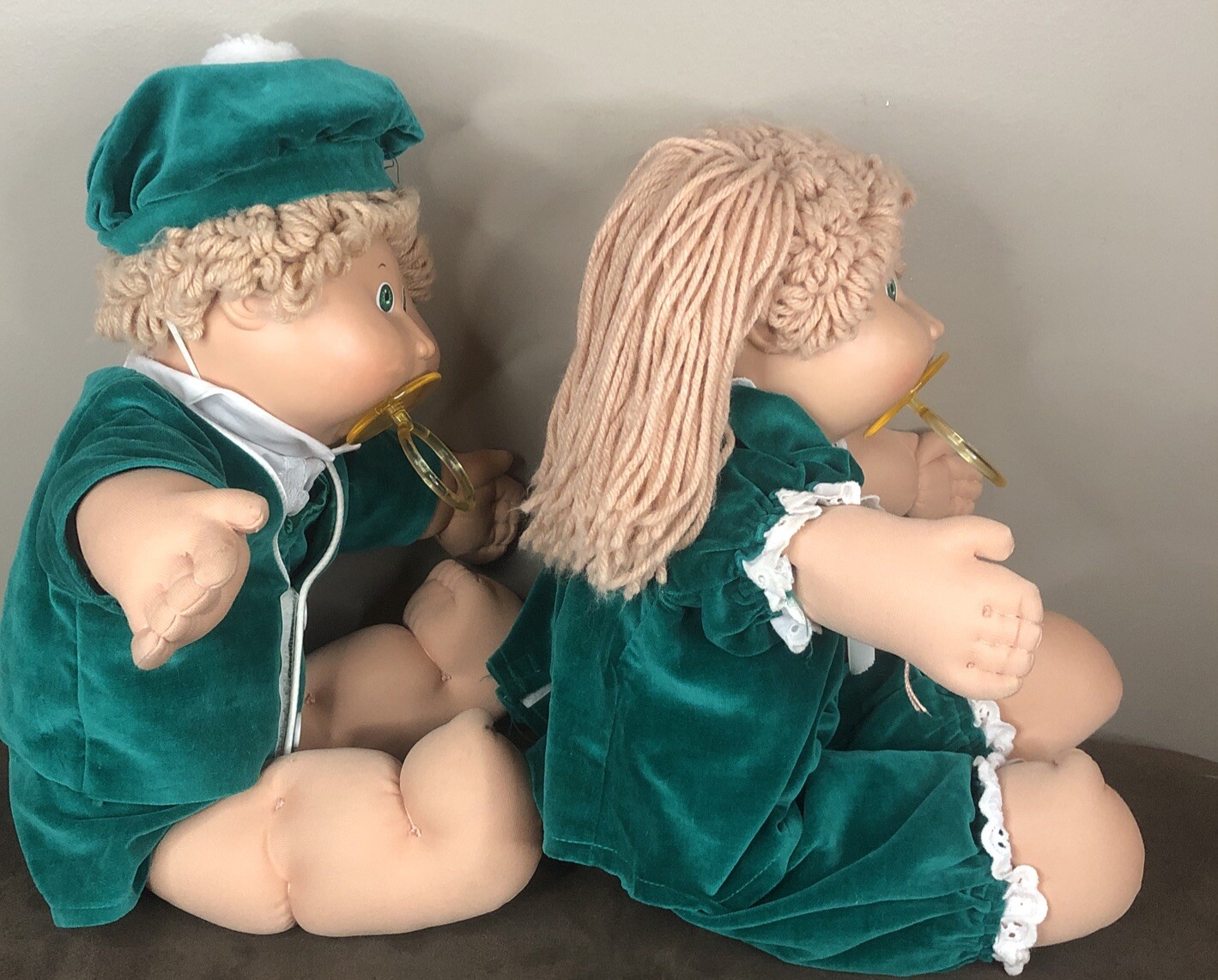 CABBAGE PATCH KIDS TWINS Limited Ed Boy & Girl Light Brown Hair Pacifiers CPK