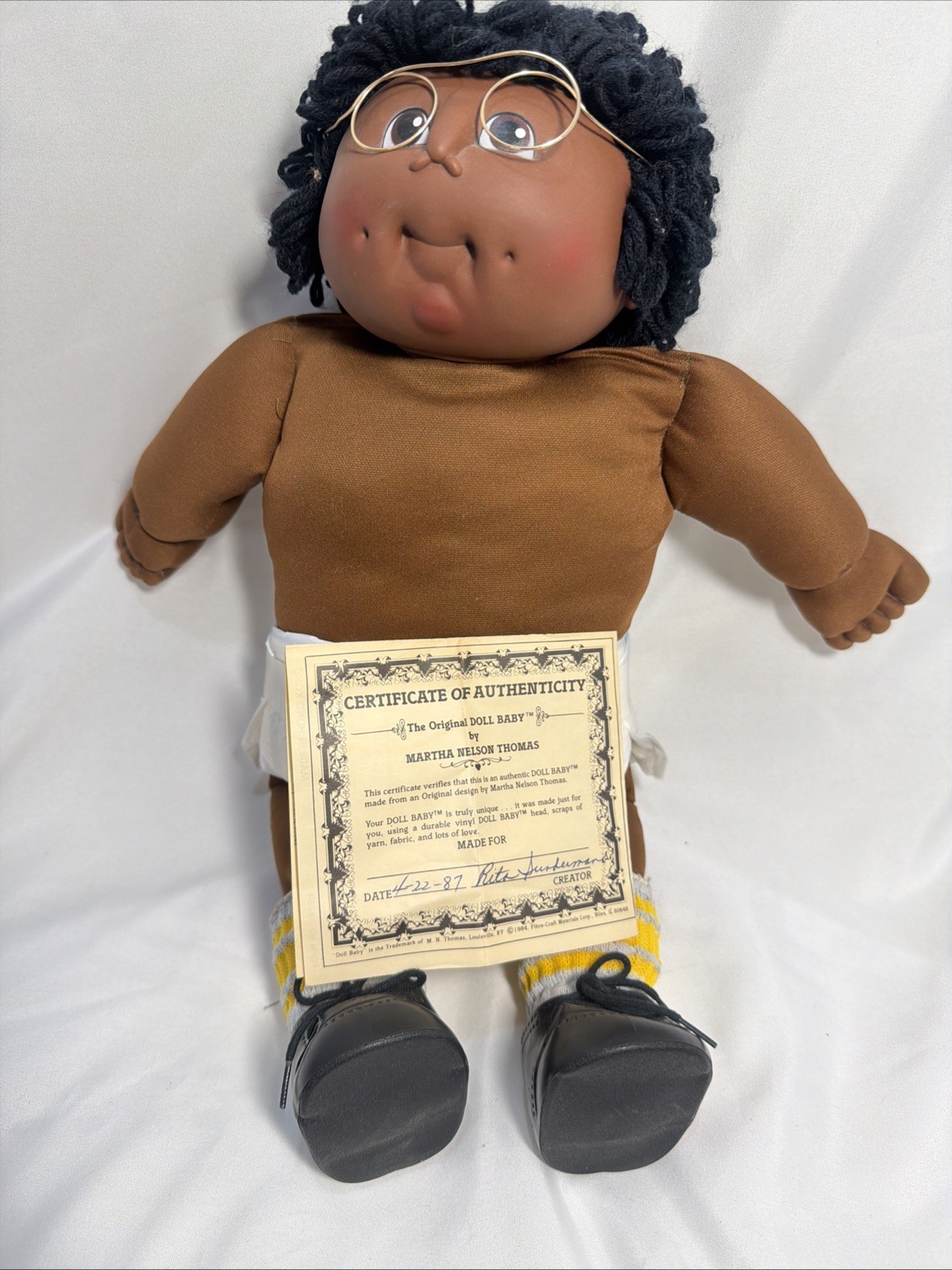 Vintage 1984 The Original Doll Baby African American Boy Doll Dimple Hair