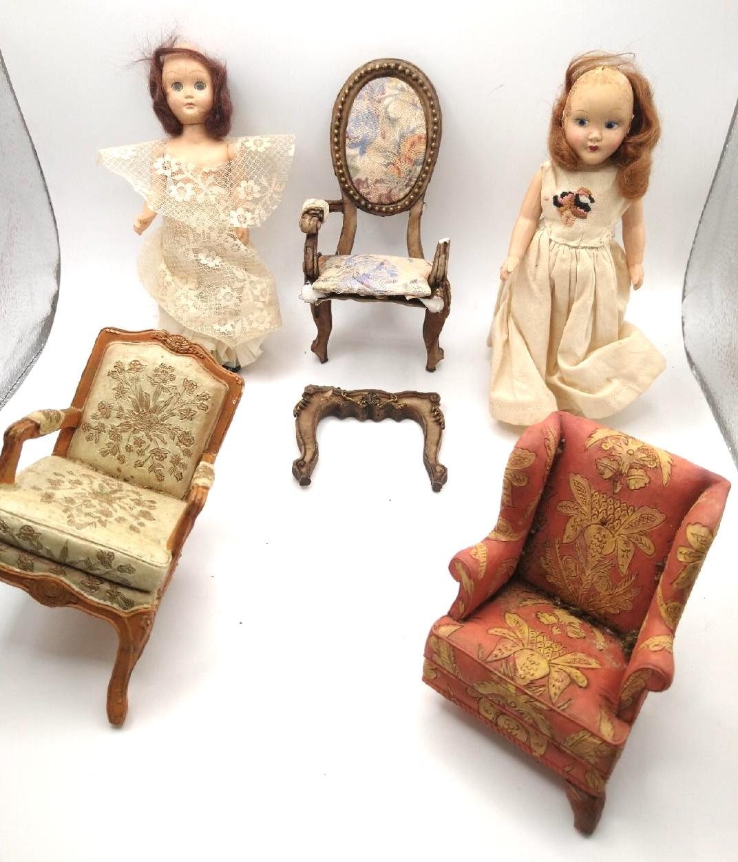 Vintage 7″ Small American Character Sweet Sue Doll & Chairs (parts/repair)