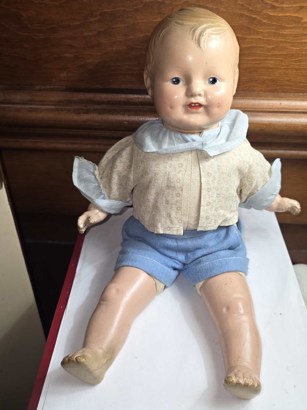 Antique Composition & Cloth Baby Dimples Style Doll 14.5″