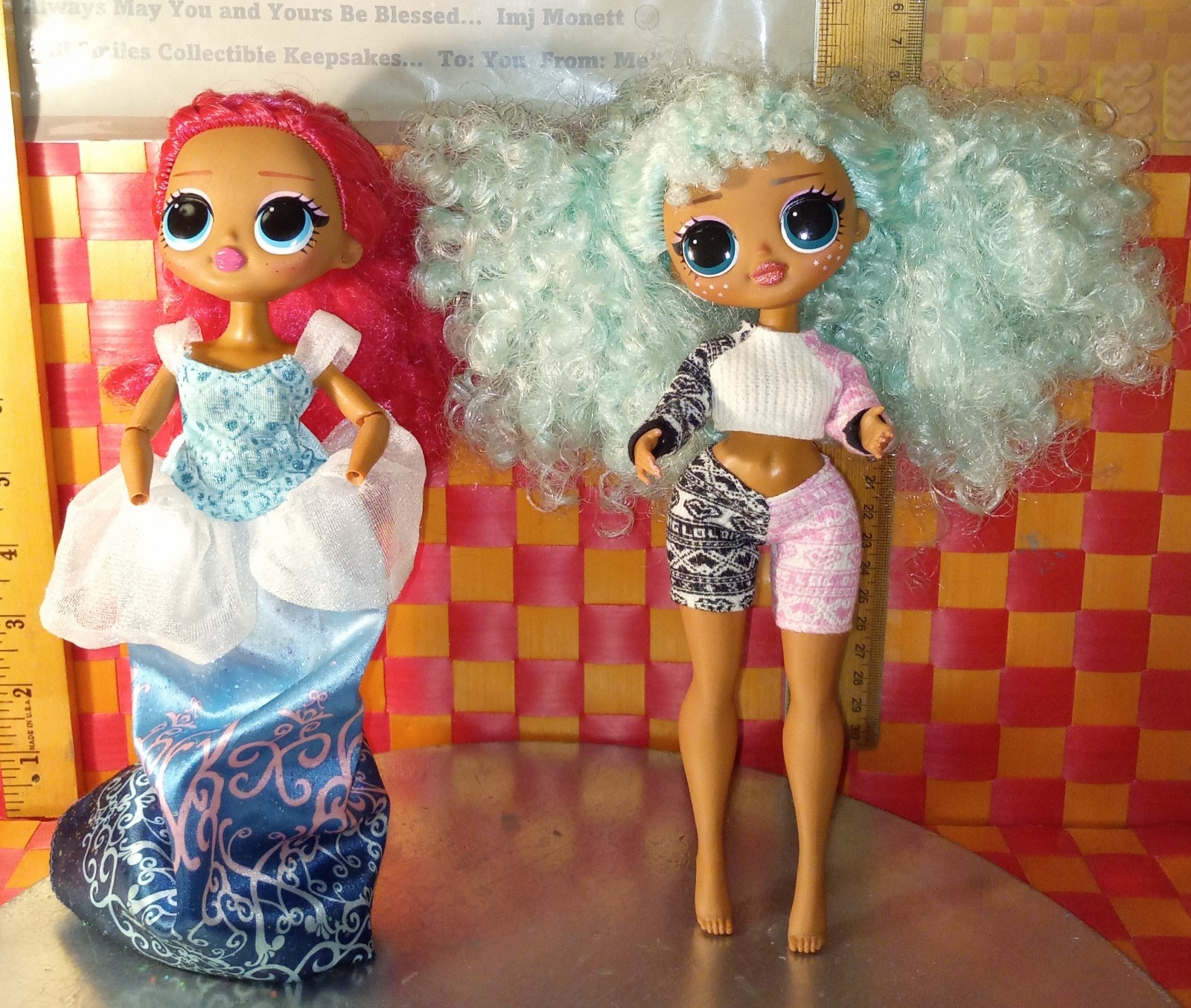 Dolls, OMG, Girl in dress and Girl with blue hair, both 2019, 10″h by MGA (L6)