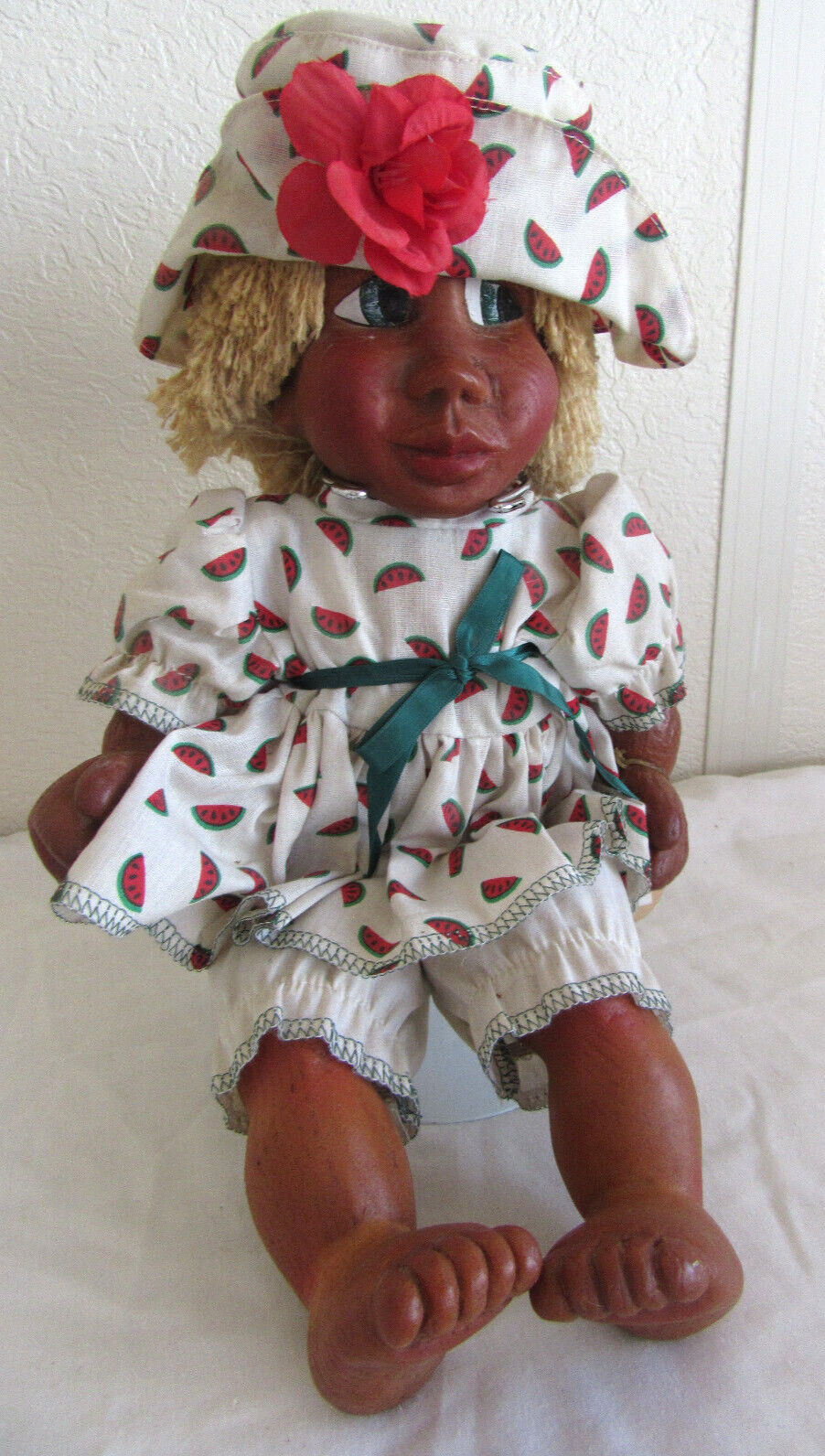 14″ Molded Wooden Naber Doll “Alma” Little Girl 1995 w/ Stand